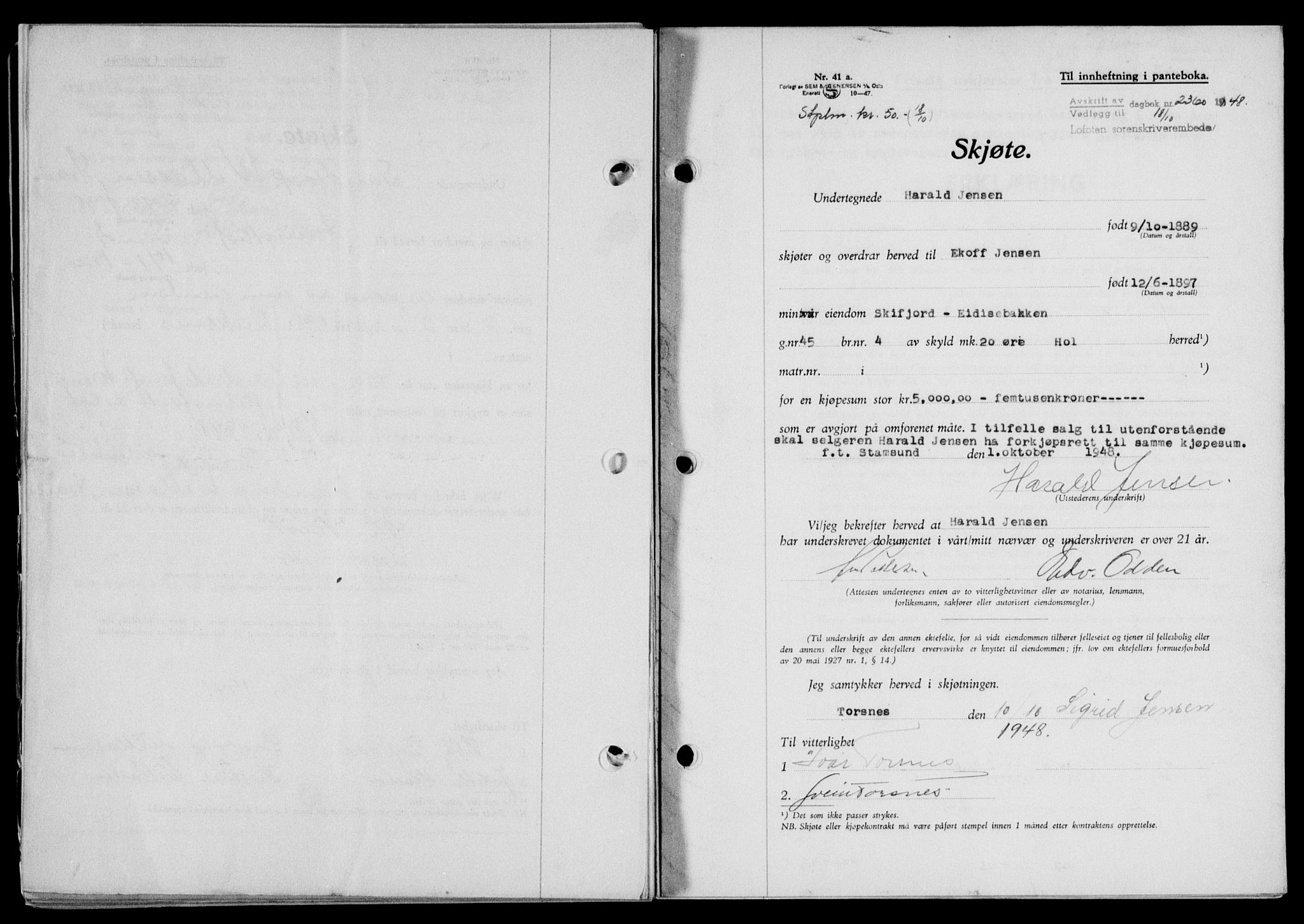 Lofoten sorenskriveri, SAT/A-0017/1/2/2C/L0019a: Mortgage book no. 19a, 1948-1948, Diary no: : 2360/1948