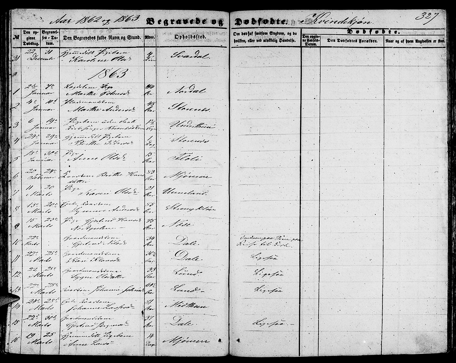 Gulen sokneprestembete, SAB/A-80201/H/Hab/Habb/L0001: Parish register (copy) no. B 1, 1854-1866, p. 327