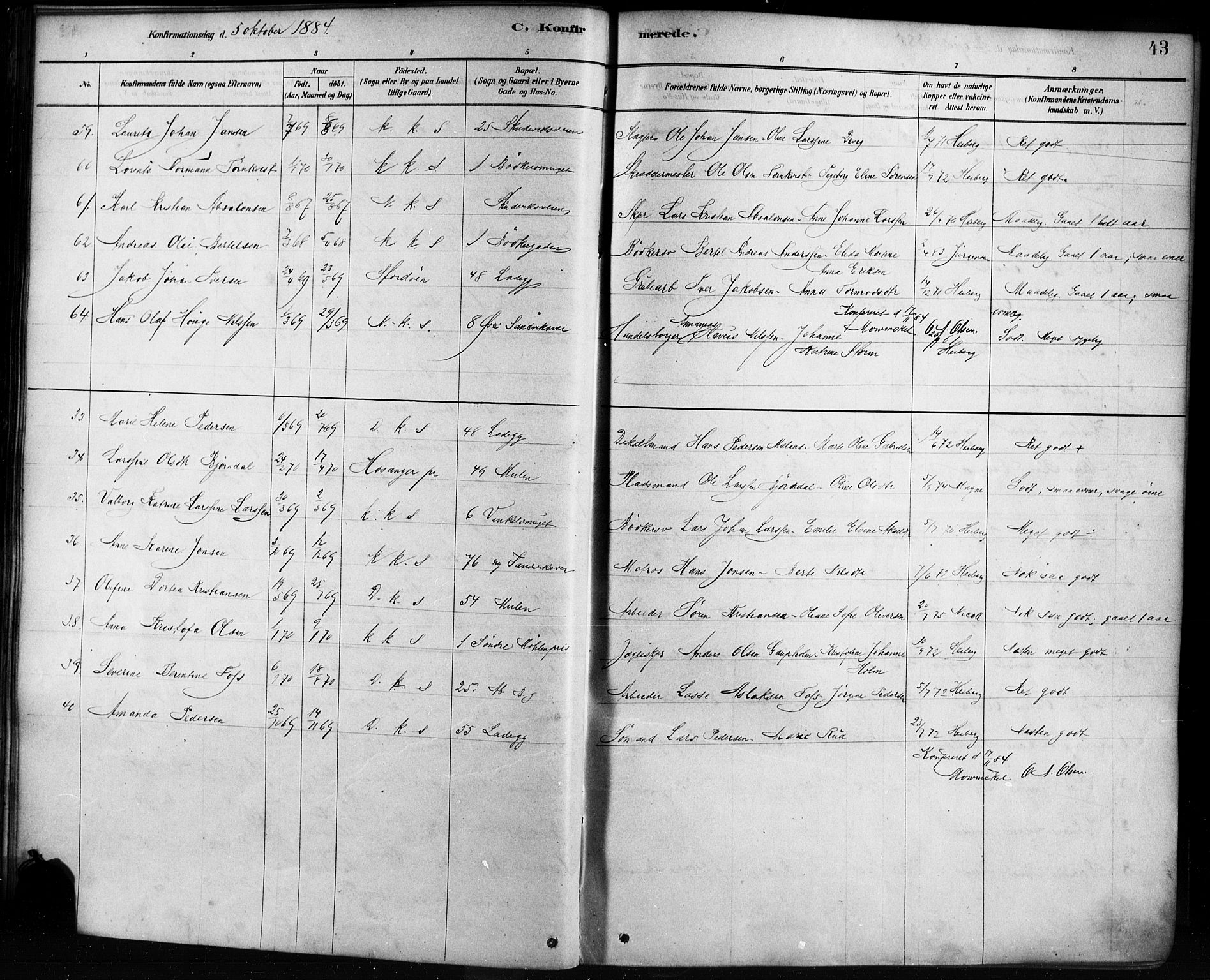 Sandviken Sokneprestembete, AV/SAB-A-77601/H/Ha/L0002: Parish register (official) no. A 2, 1878-1896, p. 43