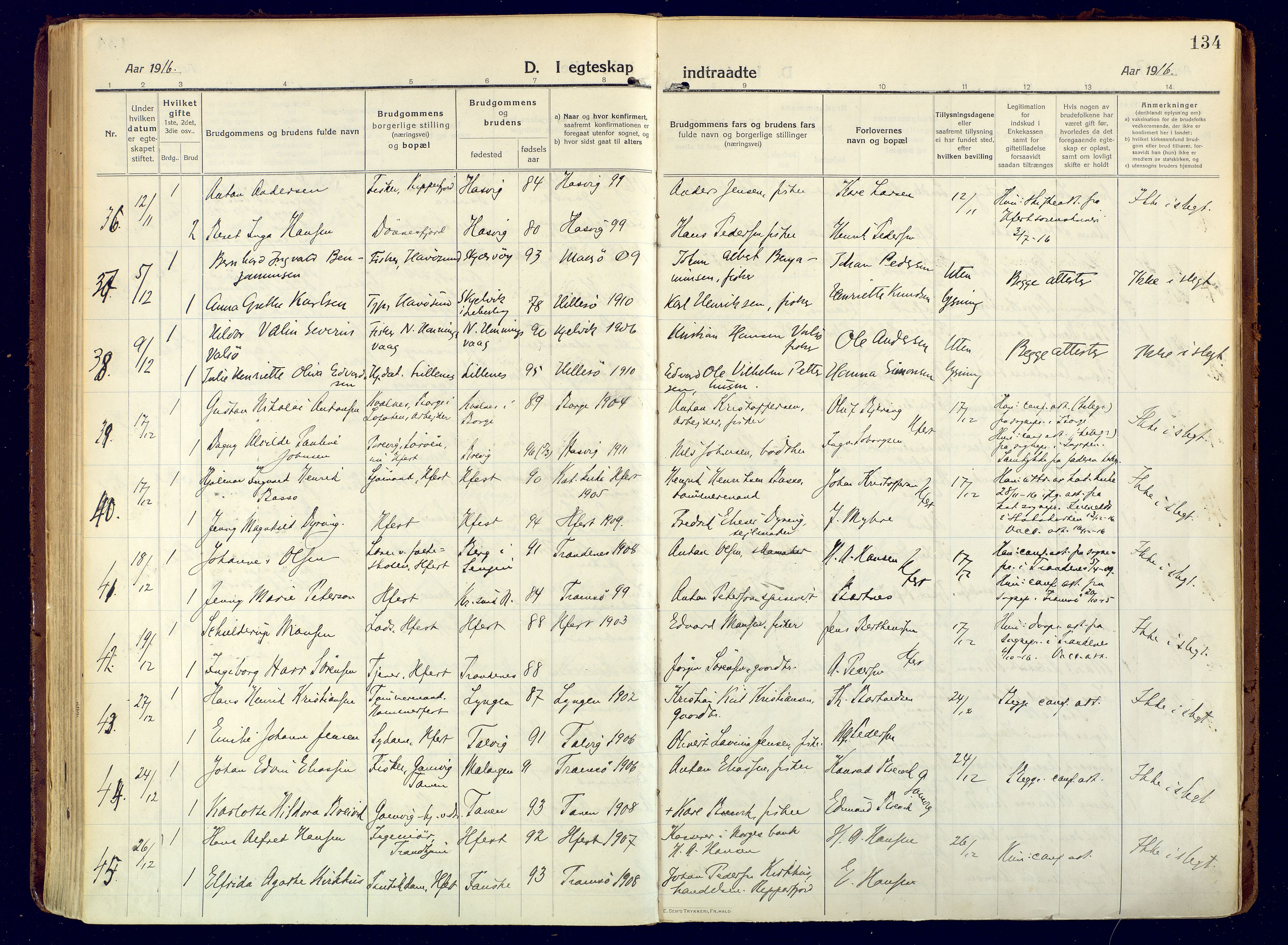 Hammerfest sokneprestkontor, AV/SATØ-S-1347/H/Ha/L0015.kirke: Parish register (official) no. 15, 1916-1923, p. 134