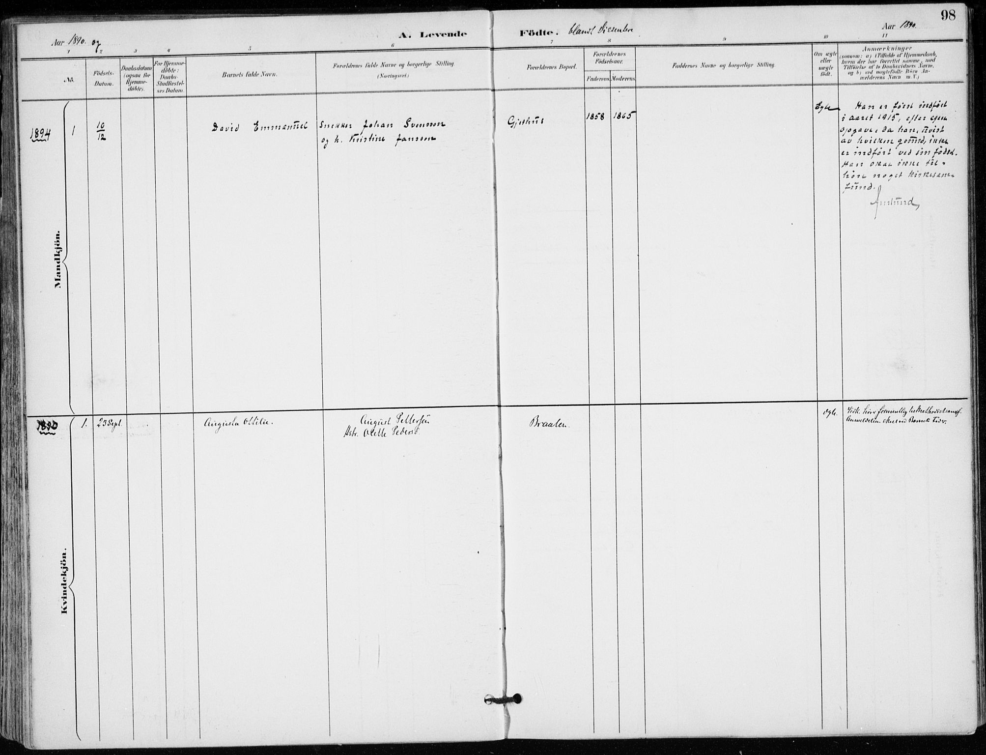 Modum kirkebøker, AV/SAKO-A-234/F/Fa/L0012: Parish register (official) no. 12, 1890-1898, p. 98