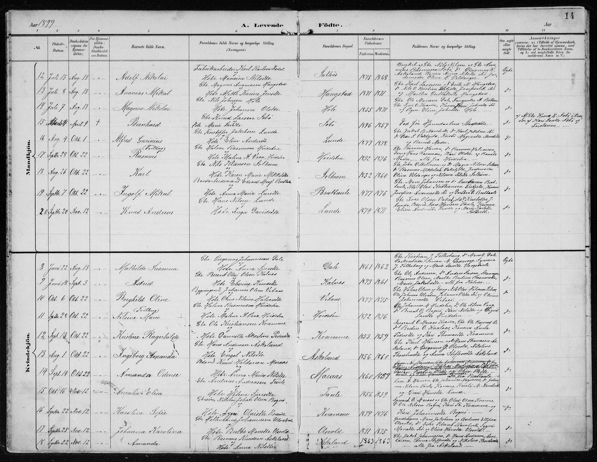 Manger sokneprestembete, AV/SAB-A-76801/H/Hab: Parish register (copy) no. D 3, 1895-1910, p. 14