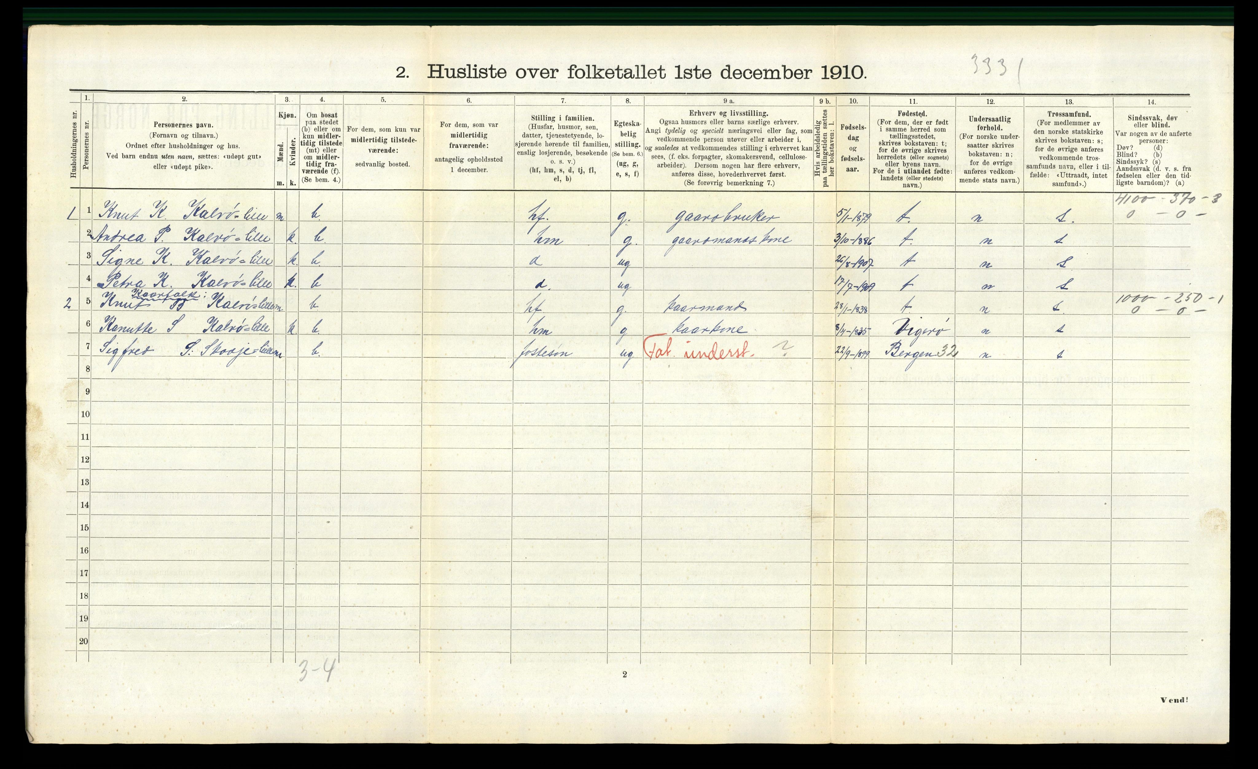 RA, 1910 census for Borgund, 1910, p. 1582