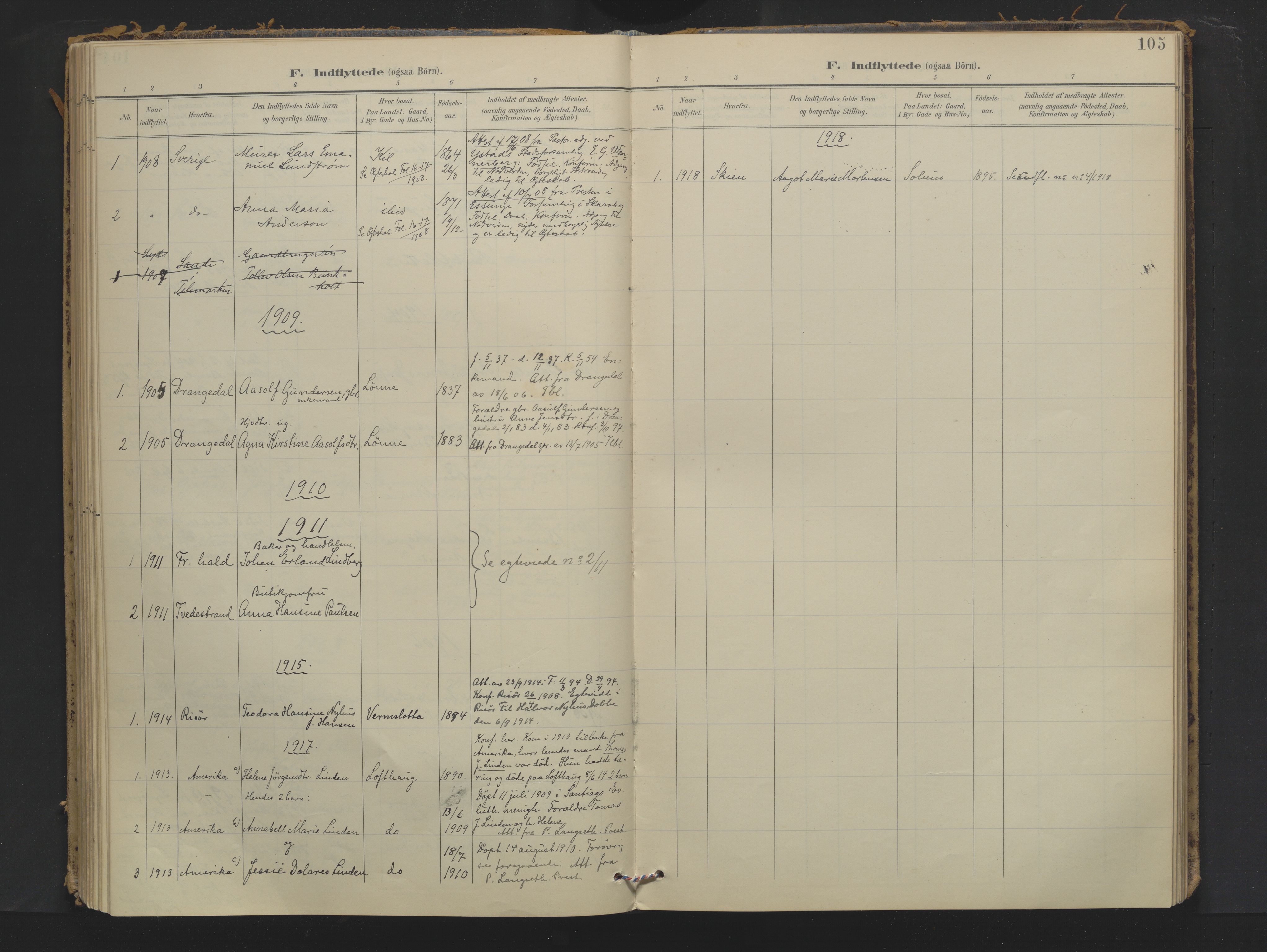 Sannidal kirkebøker, AV/SAKO-A-296/F/Fa/L0018: Parish register (official) no. 18, 1900-1918, p. 105