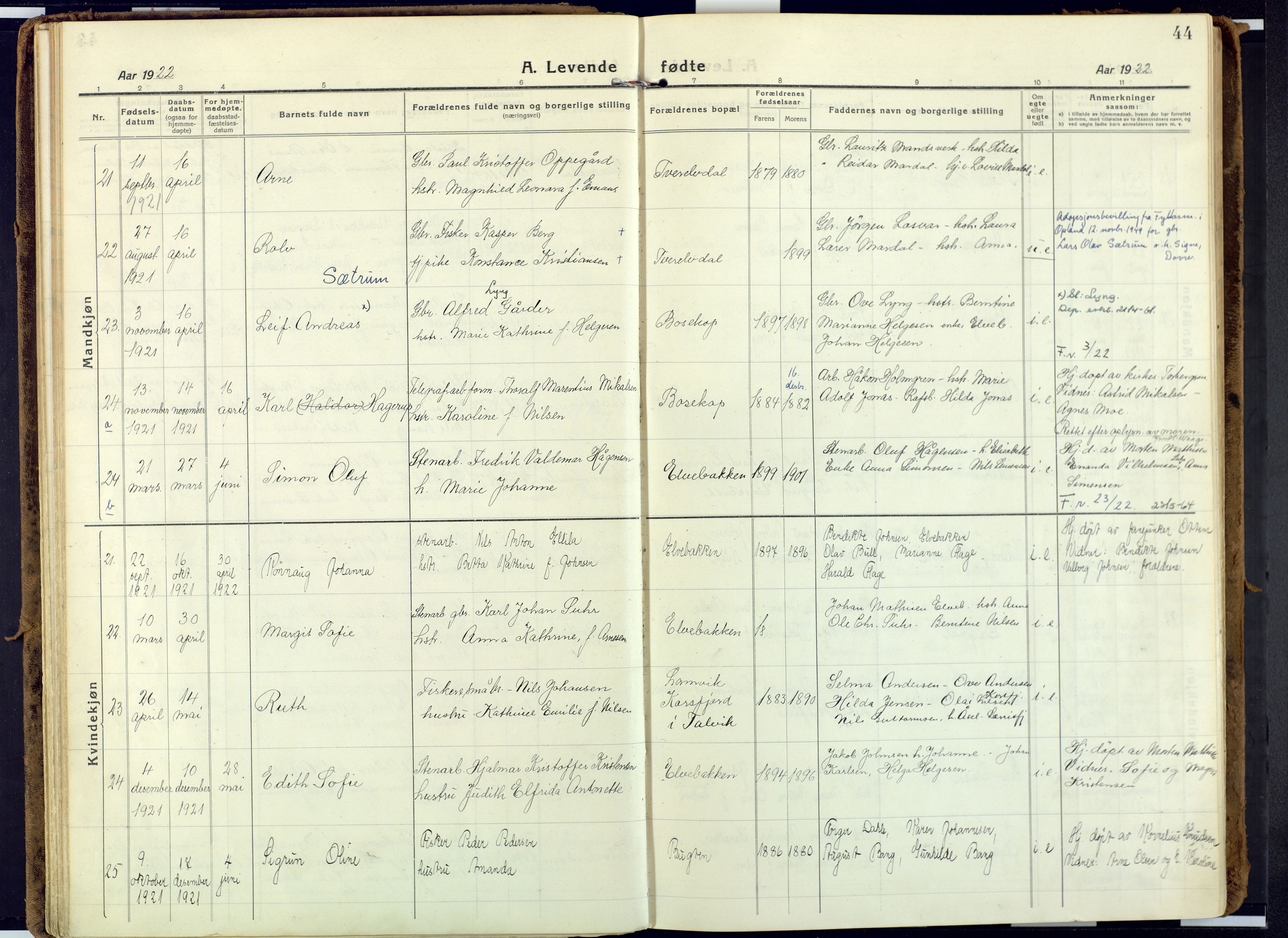 Alta sokneprestkontor, AV/SATØ-S-1338/H/Ha: Parish register (official) no. 6, 1918-1931, p. 44