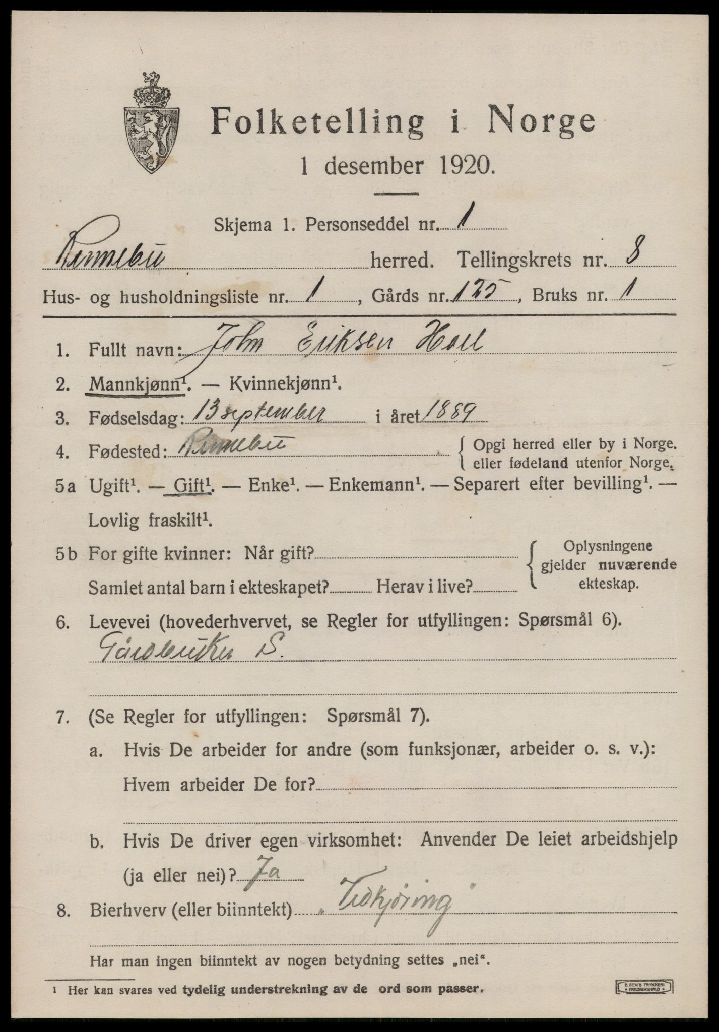 SAT, 1920 census for Rennebu, 1920, p. 5234