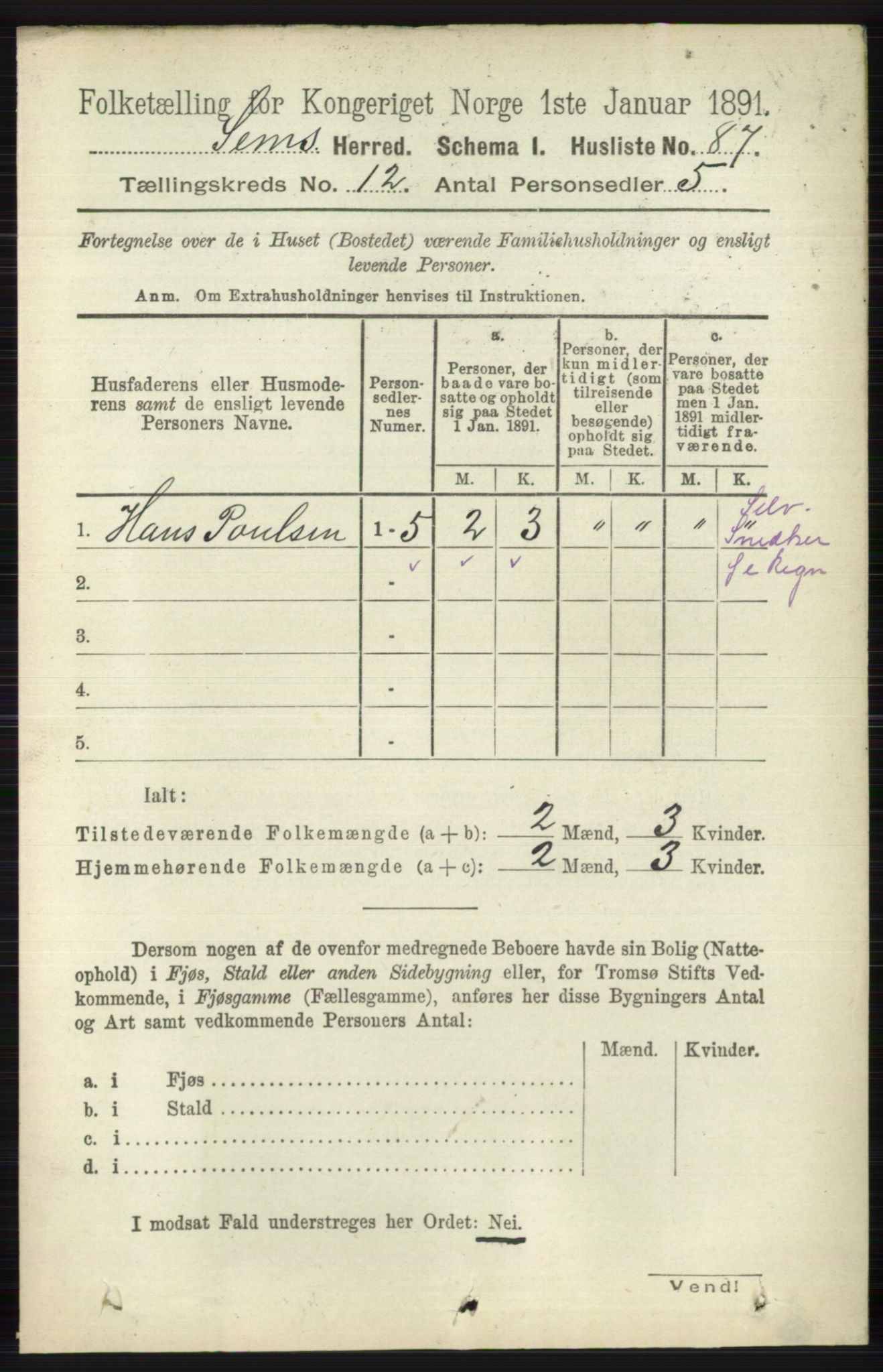 RA, 1891 census for 0721 Sem, 1891, p. 5753