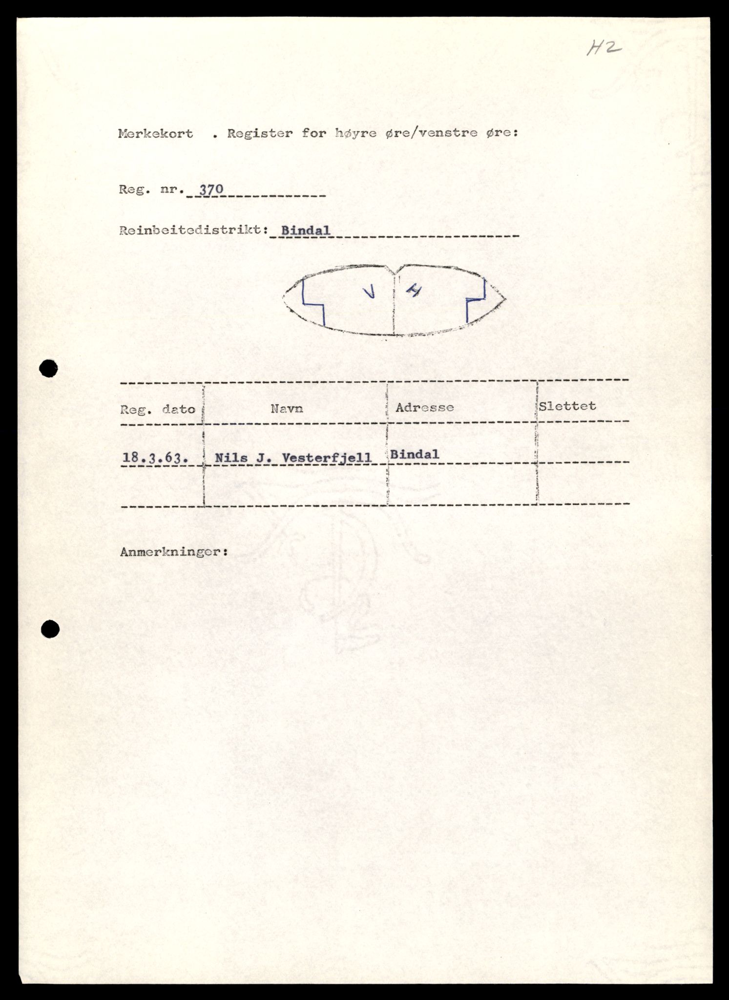 Reindriftsforvaltningen Nordland, AV/SAT-A-5309/D/Dc/L0502/0007: Korrespondanse ordnet etter arkivnøkkel / Reinmerkeregister, 1990-2001, p. 453