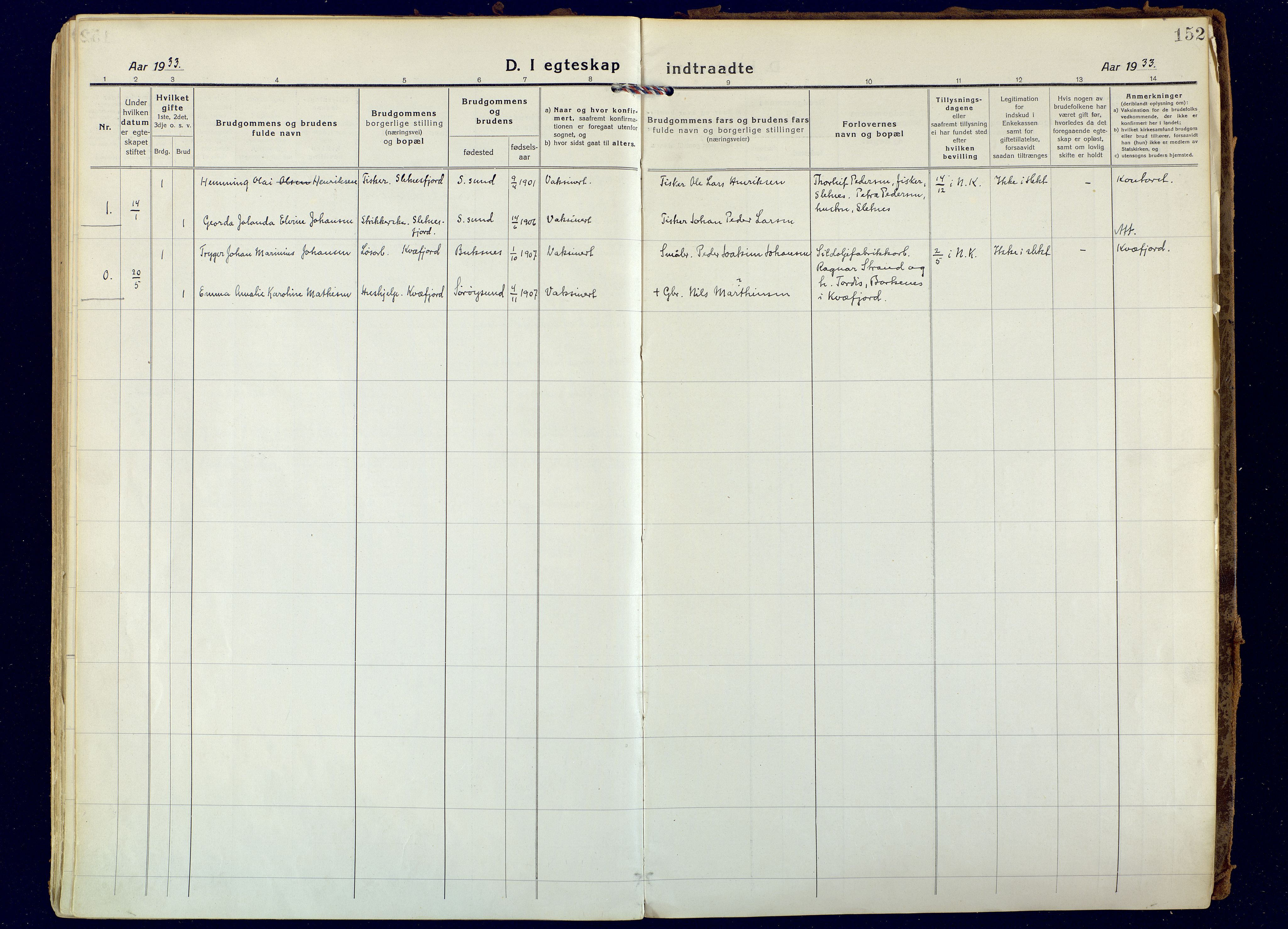 Hammerfest sokneprestkontor, AV/SATØ-S-1347/H/Ha/L0018.kirke: Parish register (official) no. 18, 1918-1933, p. 152