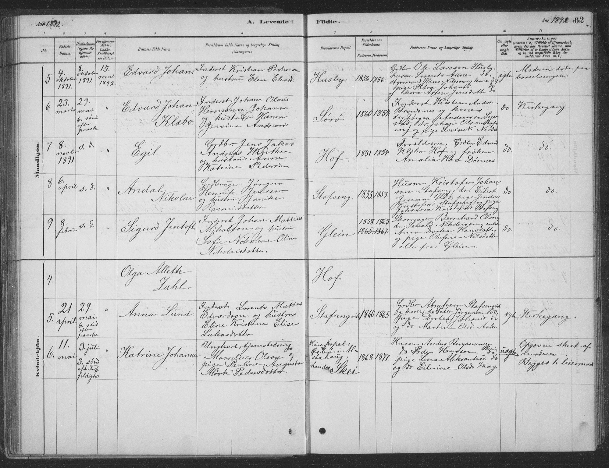 Ministerialprotokoller, klokkerbøker og fødselsregistre - Nordland, AV/SAT-A-1459/835/L0532: Parish register (copy) no. 835C04, 1880-1905, p. 62