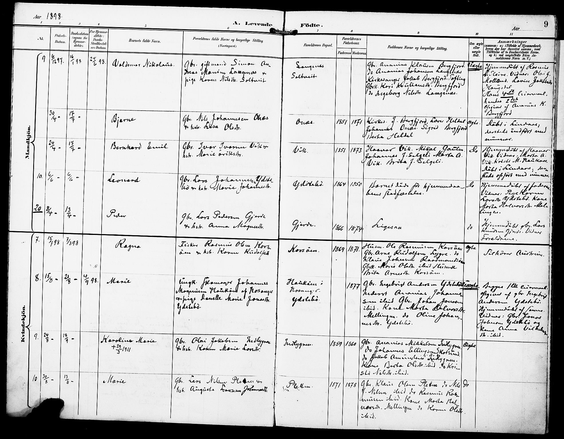 Lindås Sokneprestembete, AV/SAB-A-76701/H/Haa/Haae/L0002: Parish register (official) no. E 2, 1897-1912, p. 9