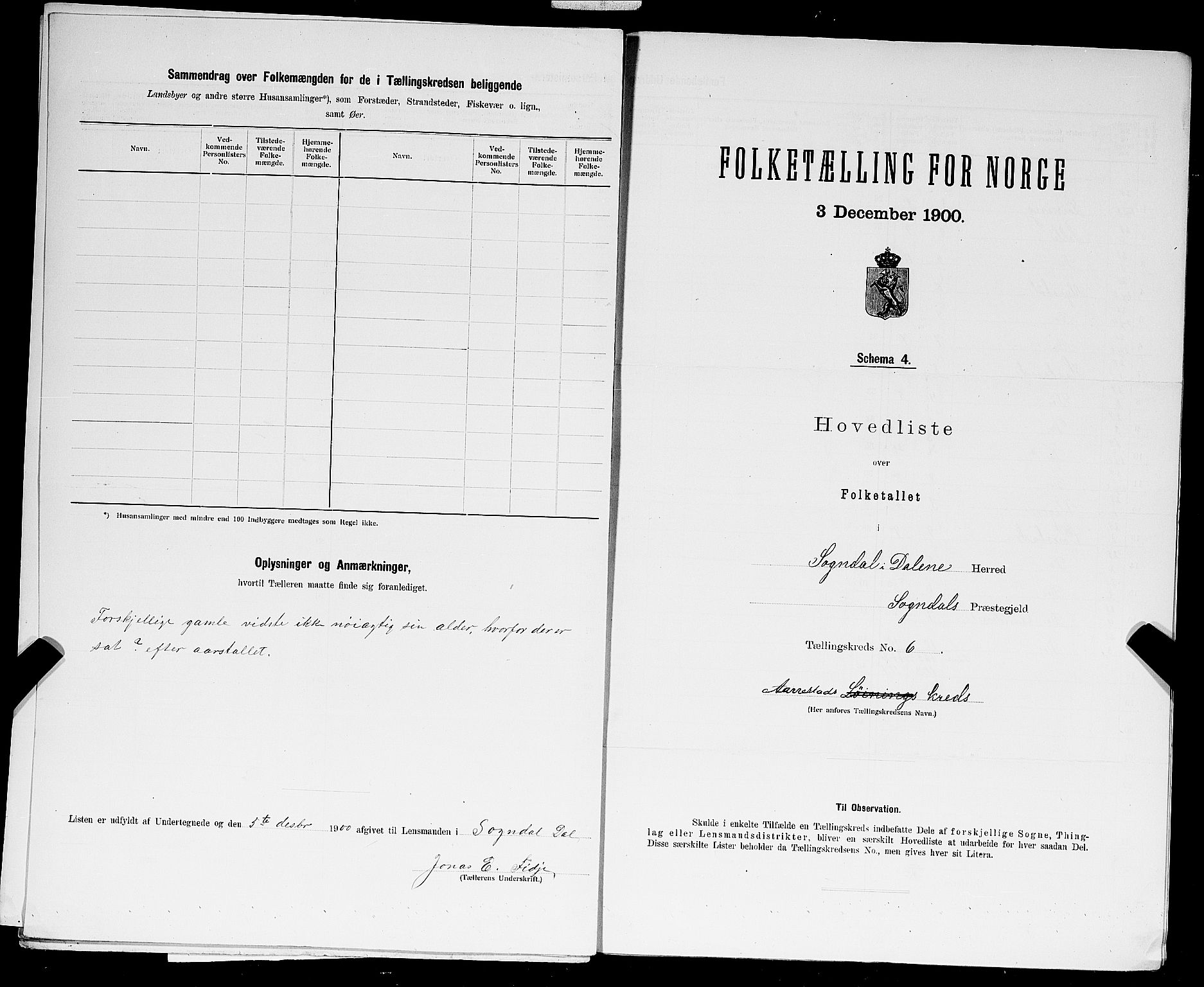 SAST, 1900 census for Sokndal, 1900, p. 33