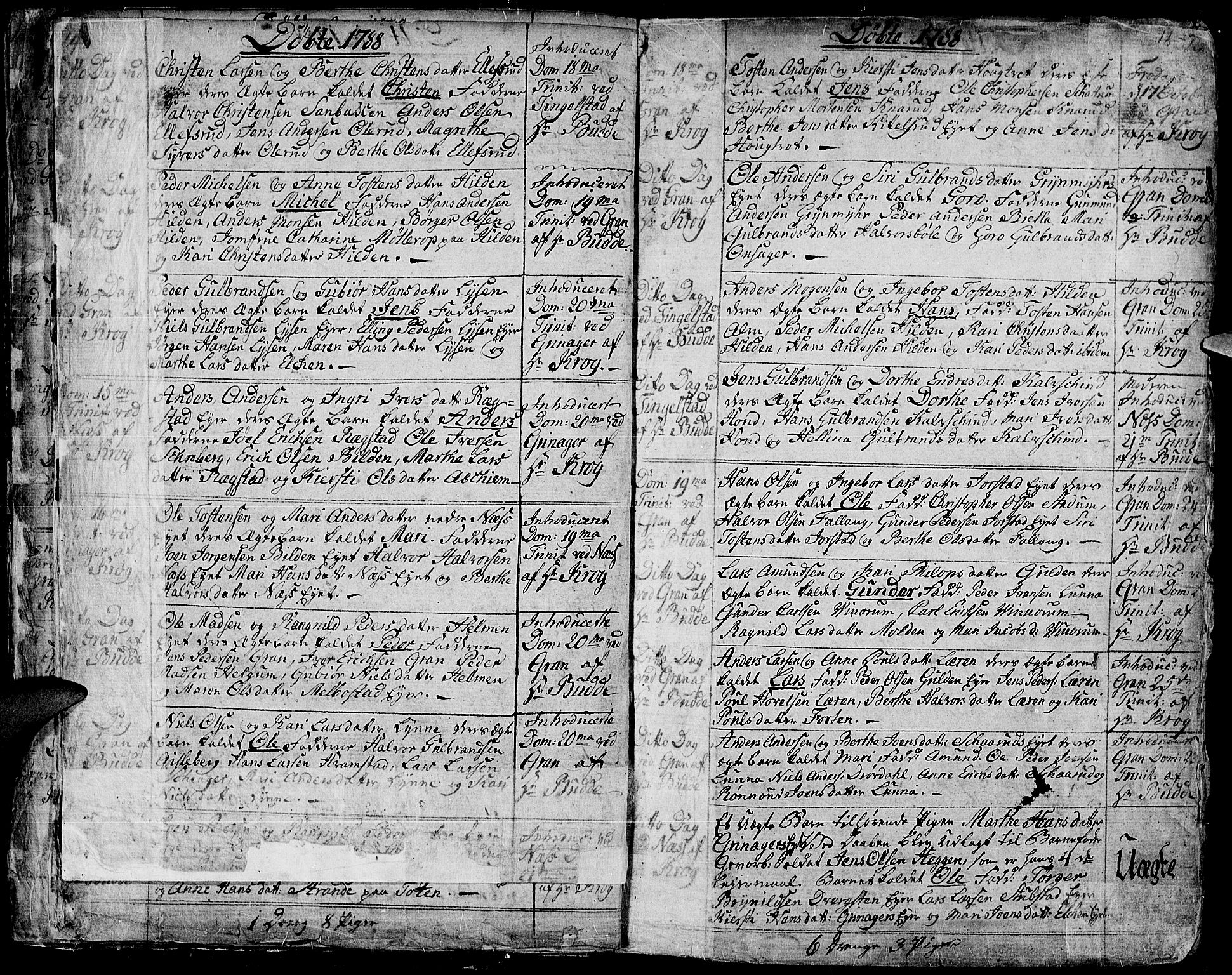 Gran prestekontor, AV/SAH-PREST-112/H/Ha/Haa/L0006: Parish register (official) no. 6, 1787-1824, p. 14-15