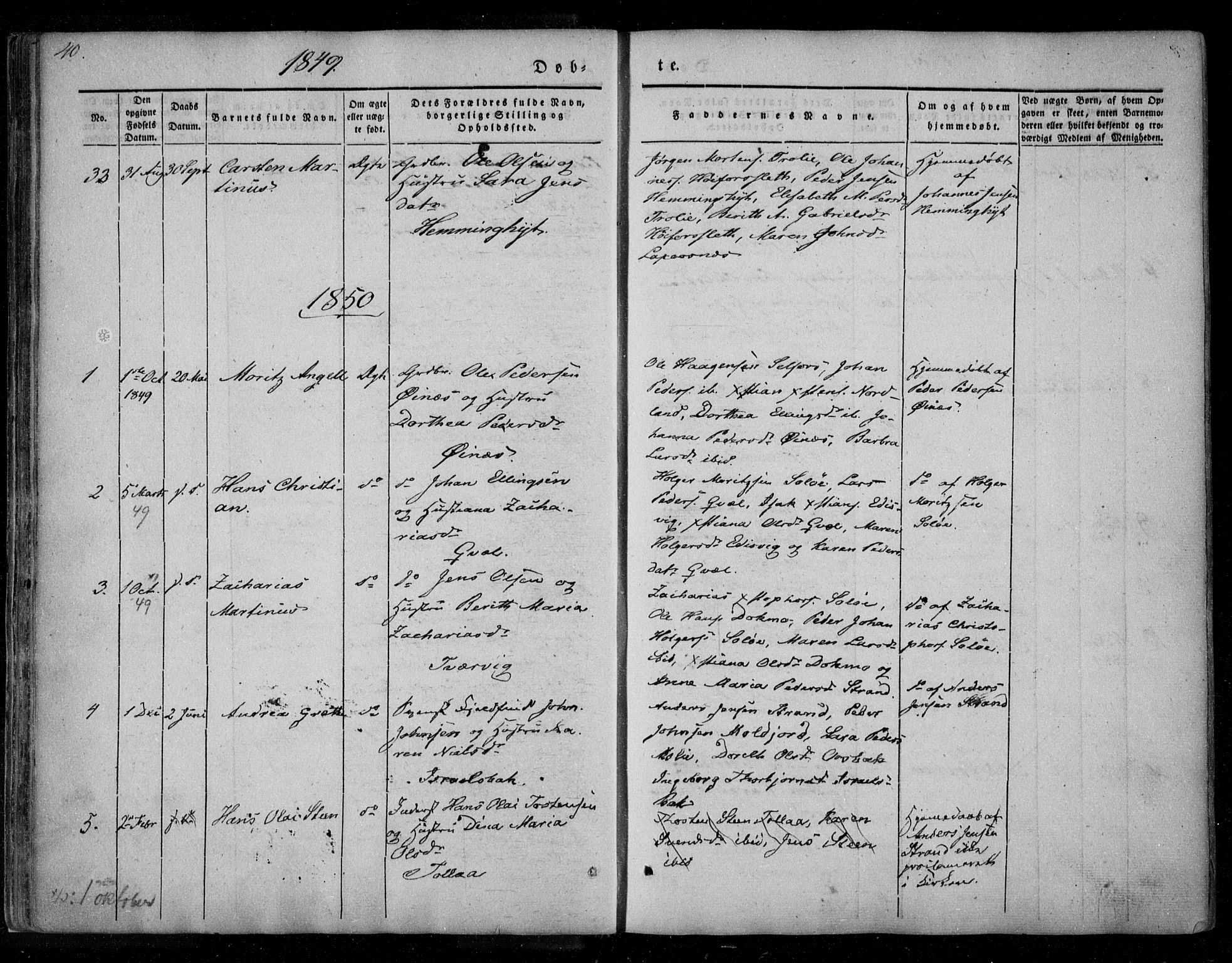 Ministerialprotokoller, klokkerbøker og fødselsregistre - Nordland, AV/SAT-A-1459/846/L0644: Parish register (official) no. 846A02, 1837-1872, p. 40