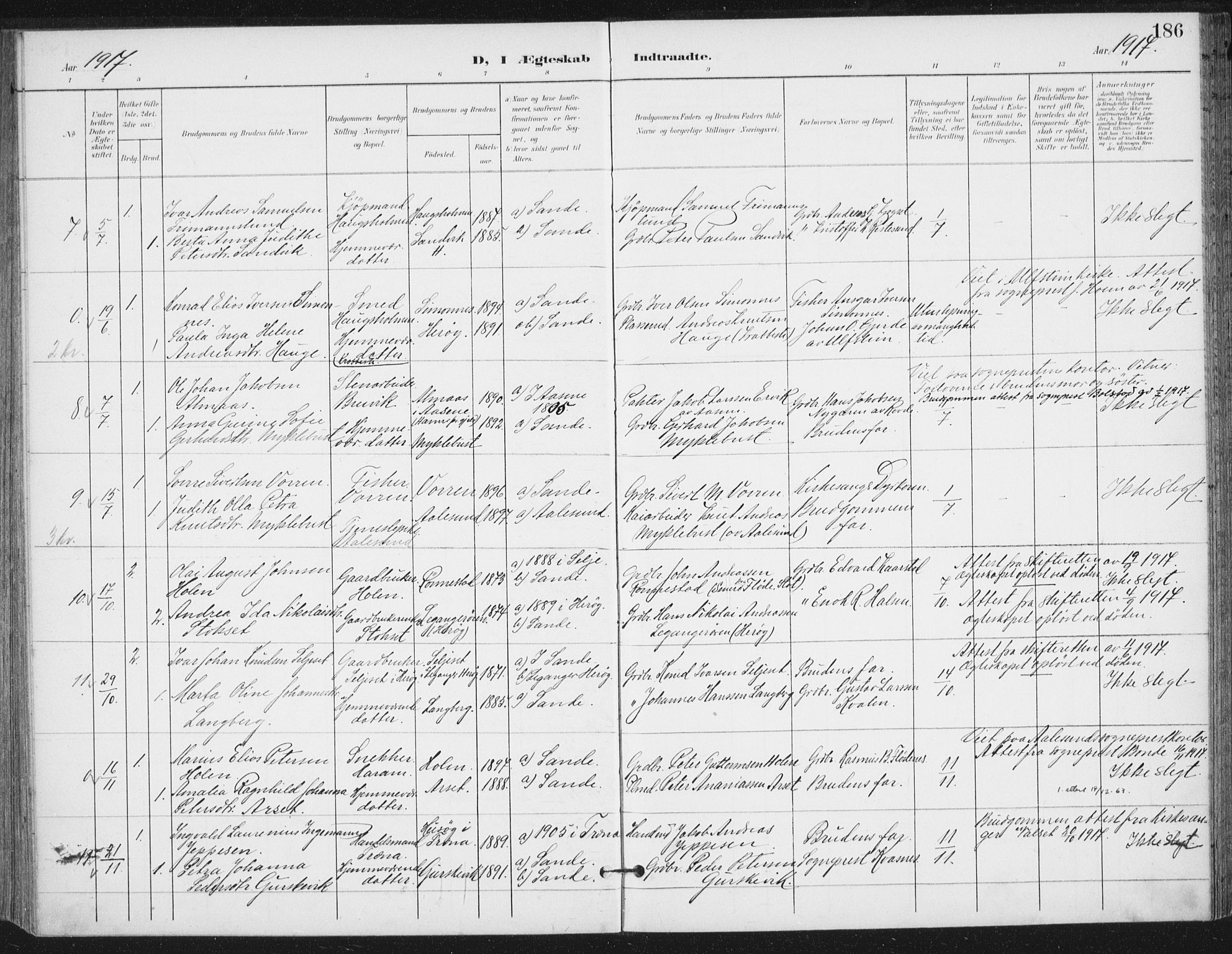 Ministerialprotokoller, klokkerbøker og fødselsregistre - Møre og Romsdal, AV/SAT-A-1454/503/L0038: Parish register (official) no. 503A06, 1901-1917, p. 186