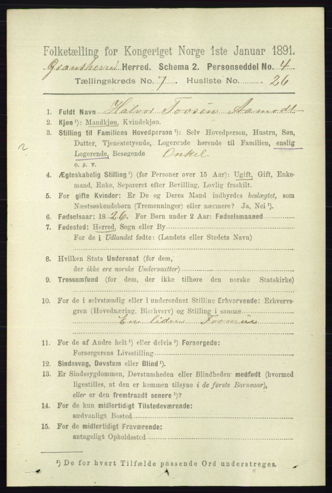 RA, 1891 census for 0824 Gransherad, 1891, p. 1357