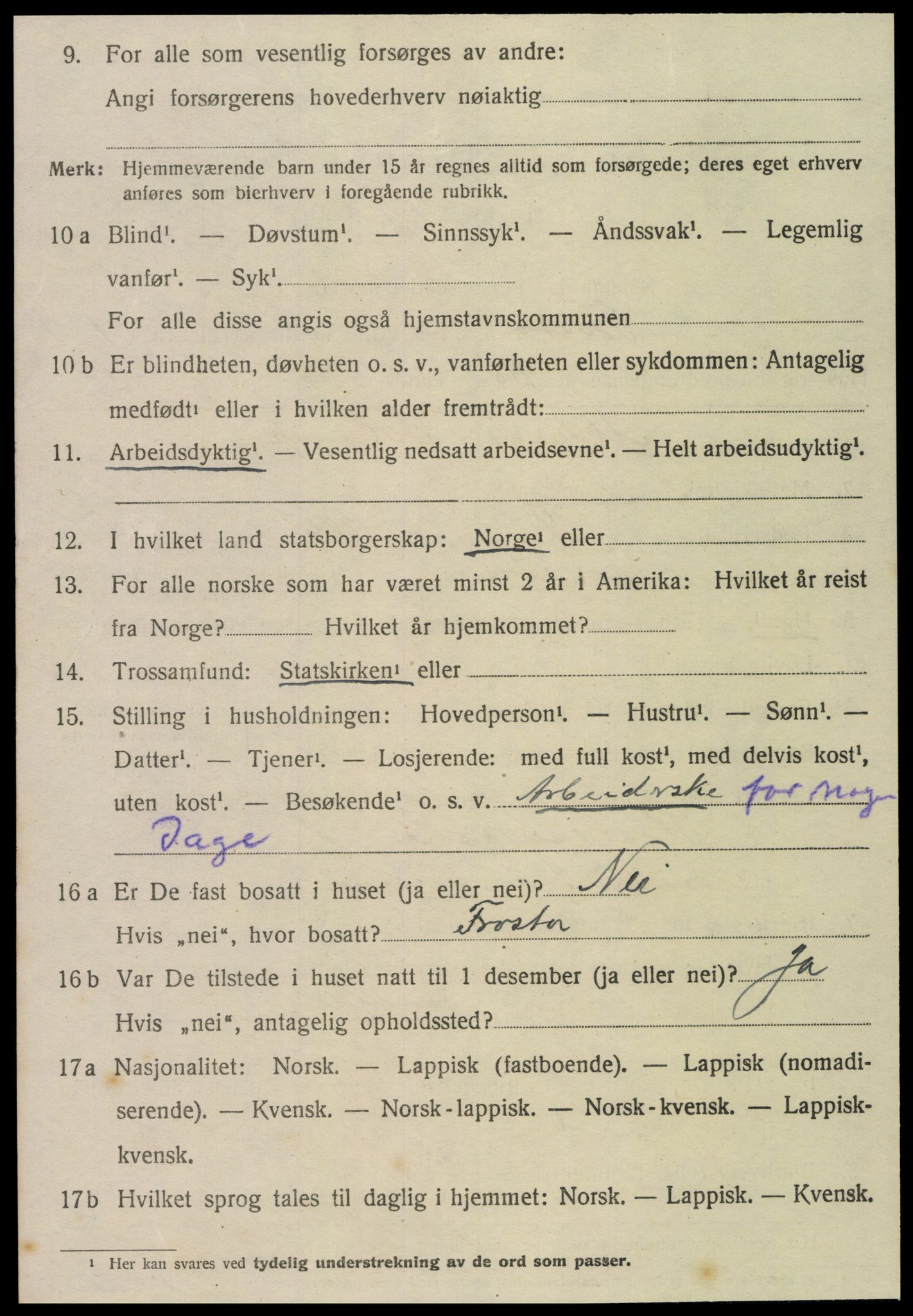 SAT, 1920 census for Frosta, 1920, p. 2333