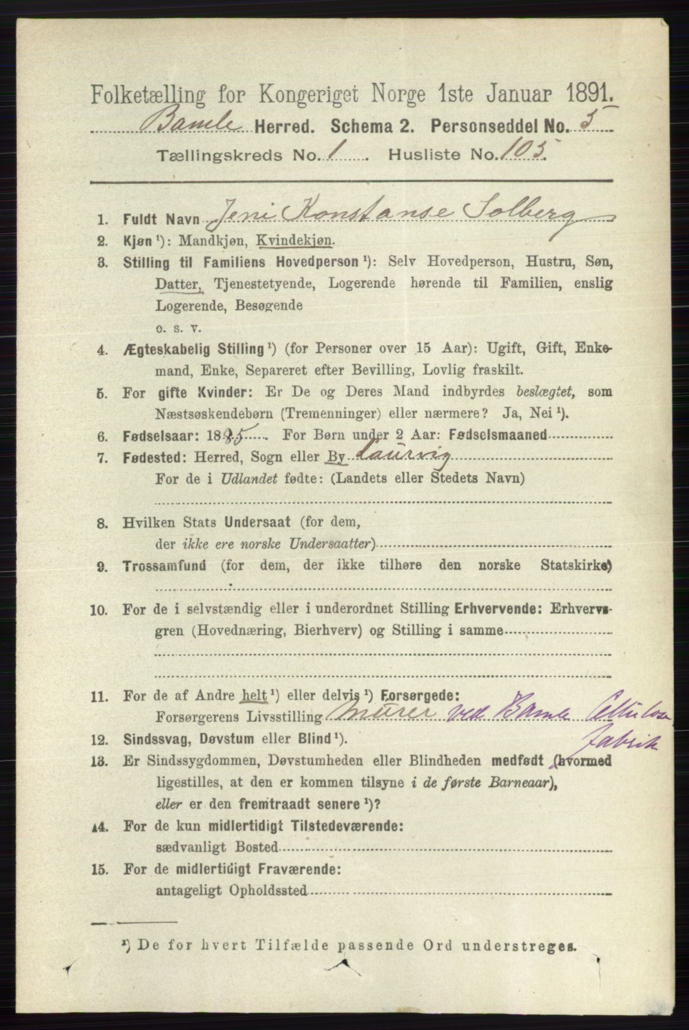 RA, 1891 census for 0814 Bamble, 1891, p. 936