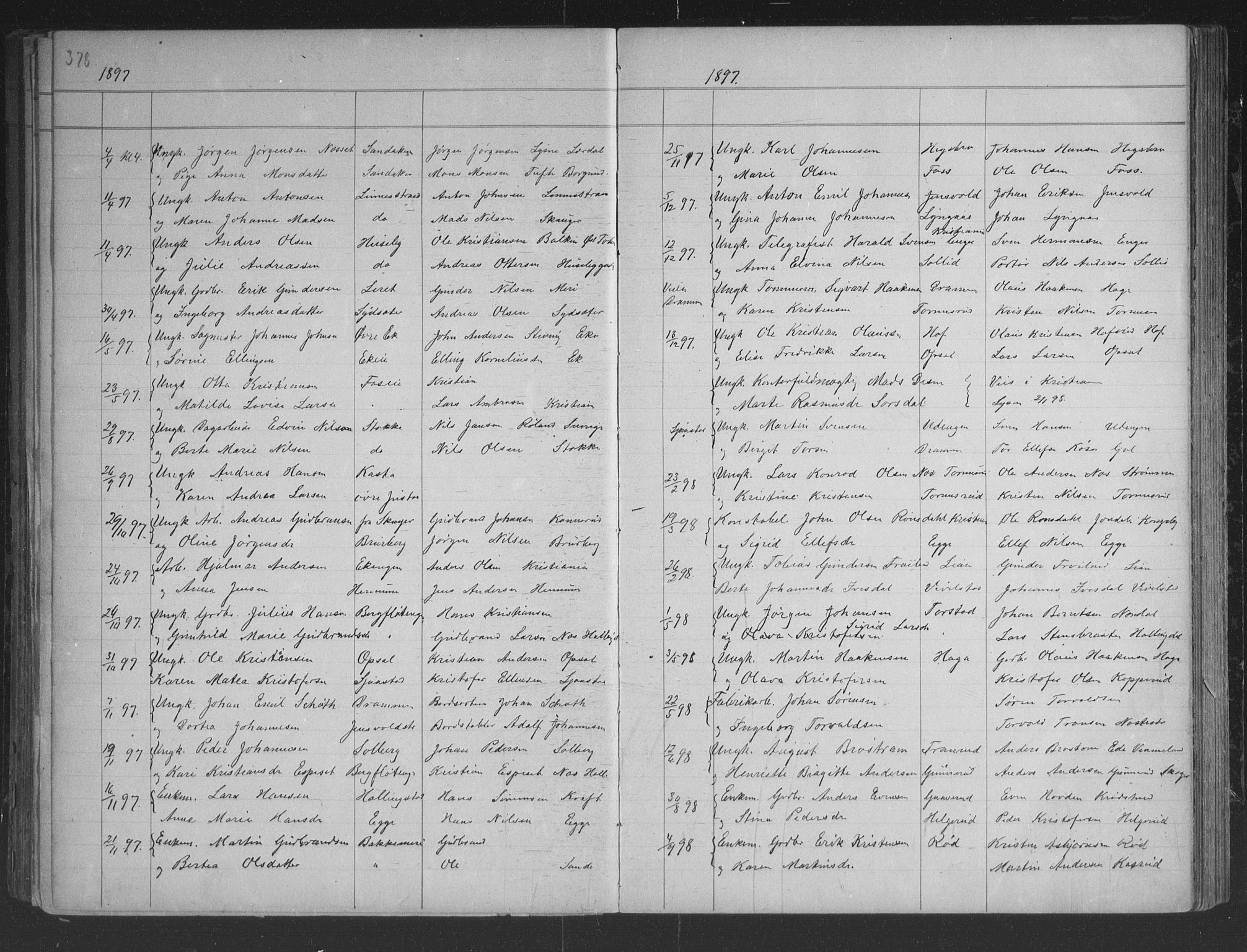 Lier kirkebøker, AV/SAKO-A-230/G/Gb/L0001: Parish register (copy) no. II 1, 1874-1898, p. 378-379