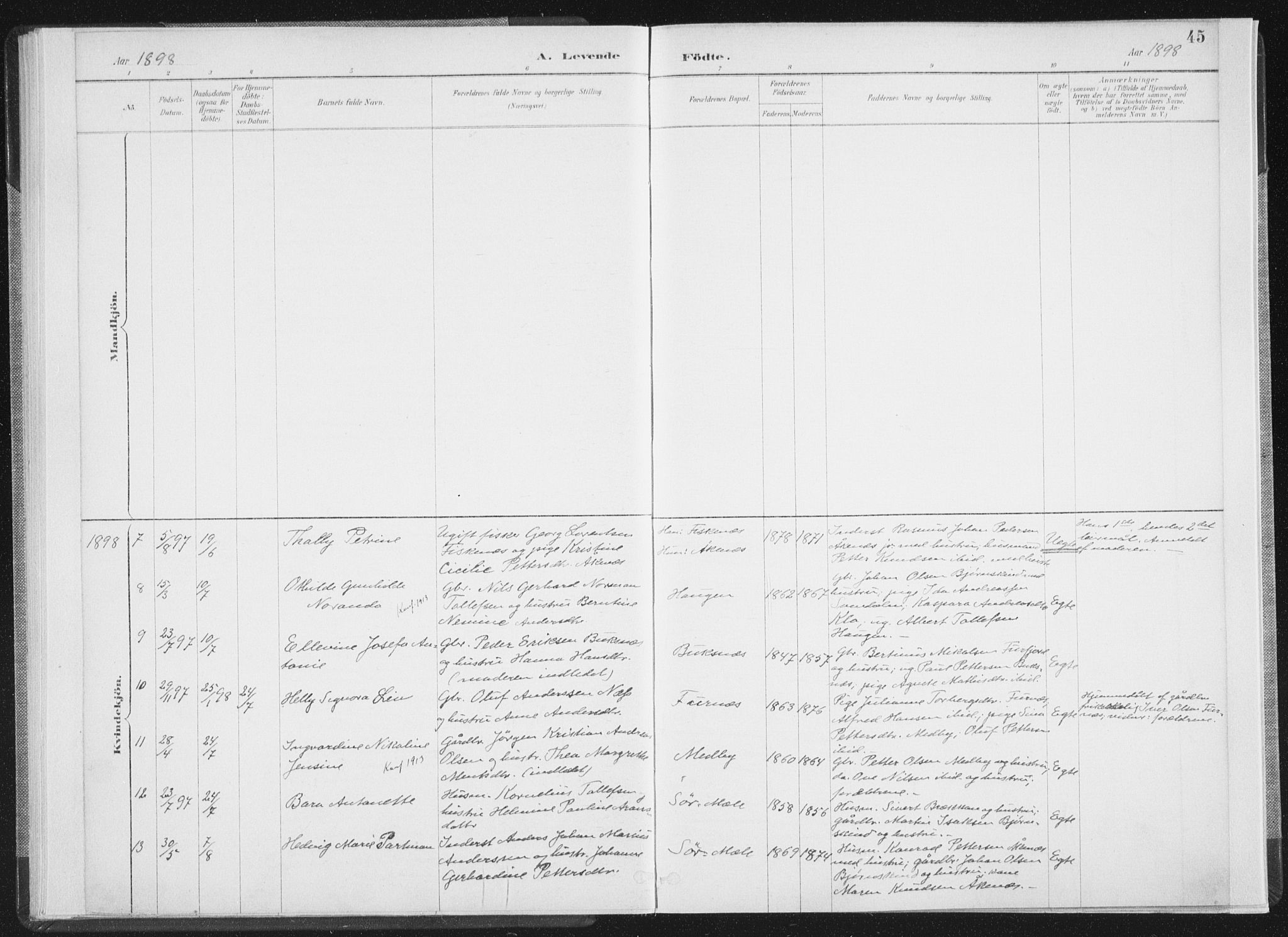 Ministerialprotokoller, klokkerbøker og fødselsregistre - Nordland, AV/SAT-A-1459/898/L1422: Parish register (official) no. 898A02, 1887-1908, p. 45