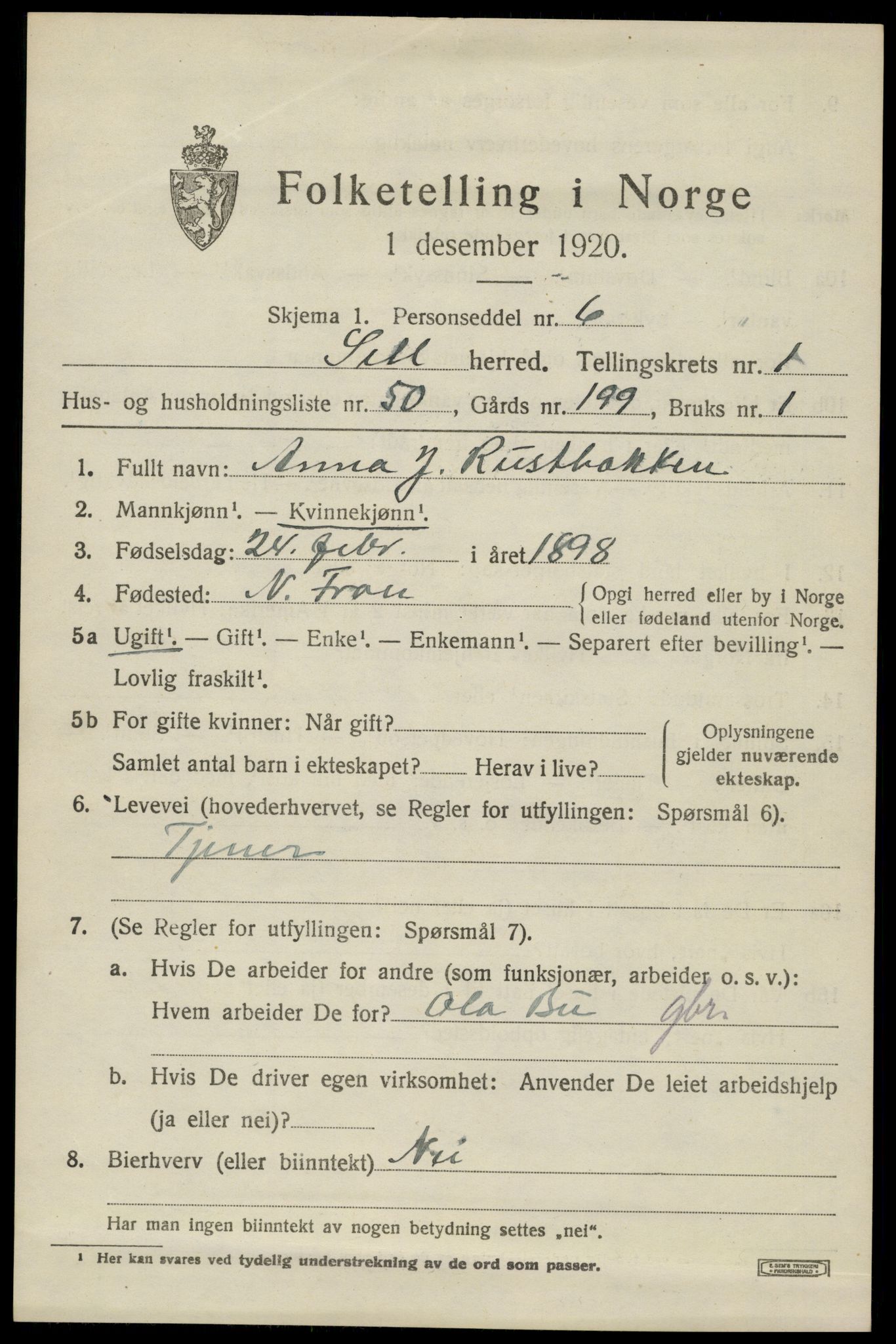 SAH, 1920 census for Sel, 1920, p. 1492