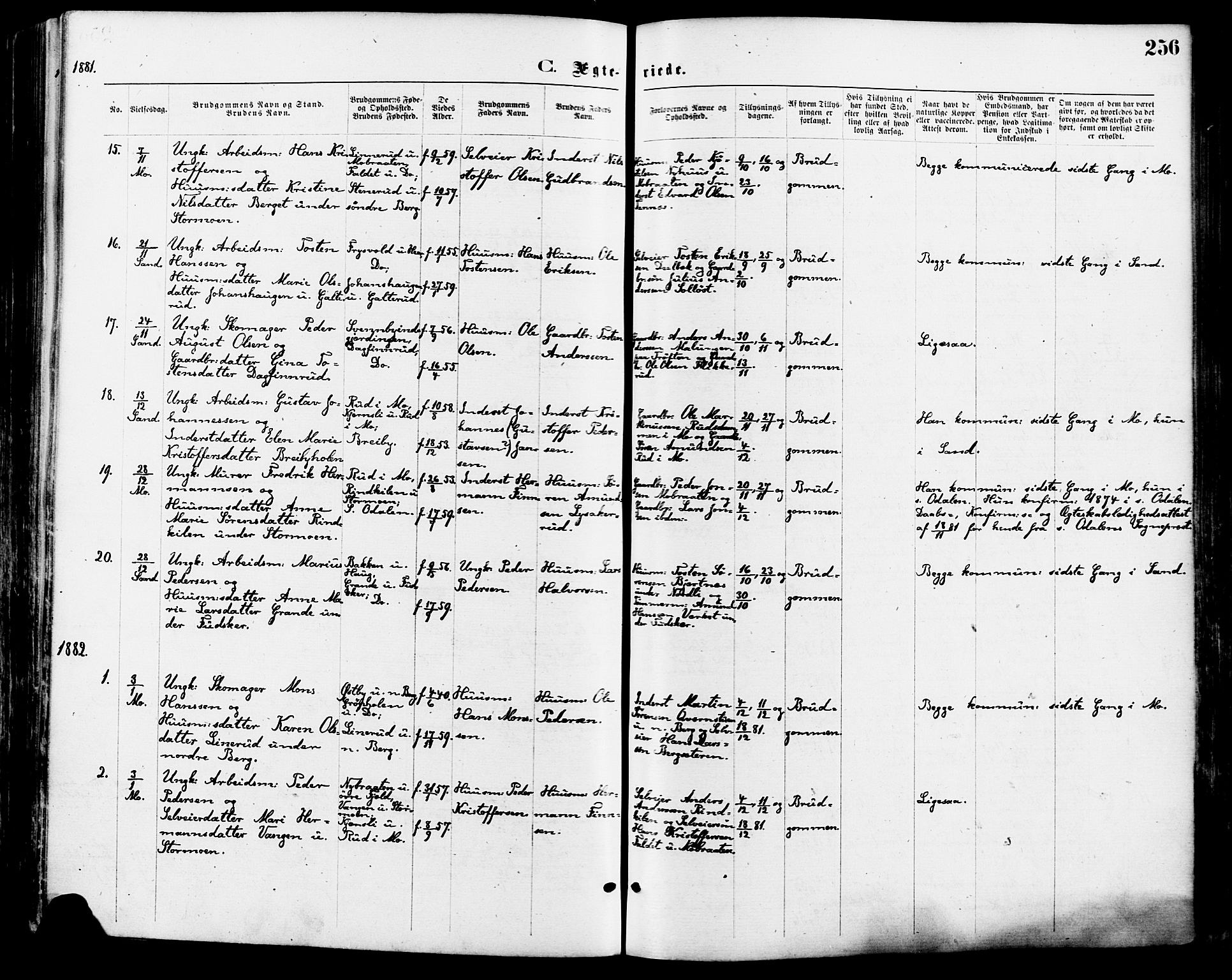 Nord-Odal prestekontor, SAH/PREST-032/H/Ha/Haa/L0005: Parish register (official) no. 5, 1874-1885, p. 256