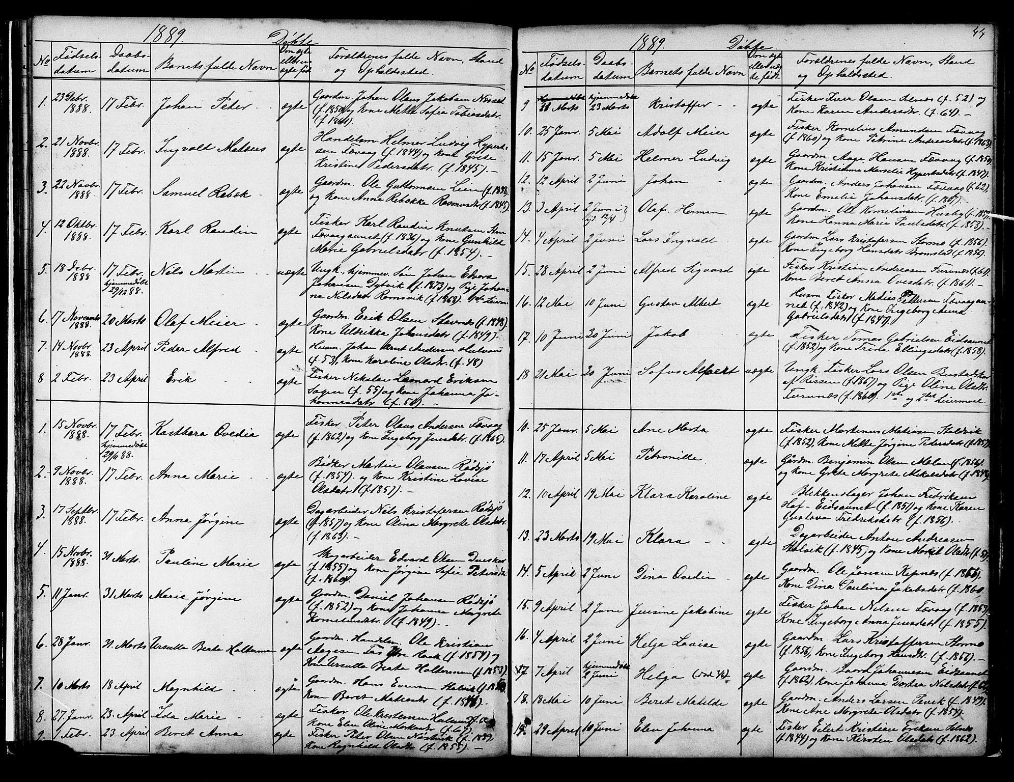 Ministerialprotokoller, klokkerbøker og fødselsregistre - Sør-Trøndelag, SAT/A-1456/653/L0657: Parish register (copy) no. 653C01, 1866-1893, p. 44