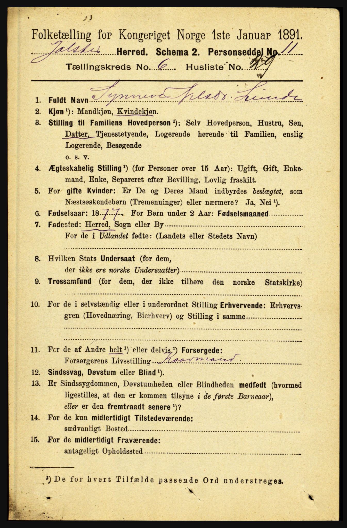 RA, 1891 census for 1431 Jølster, 1891, p. 2398