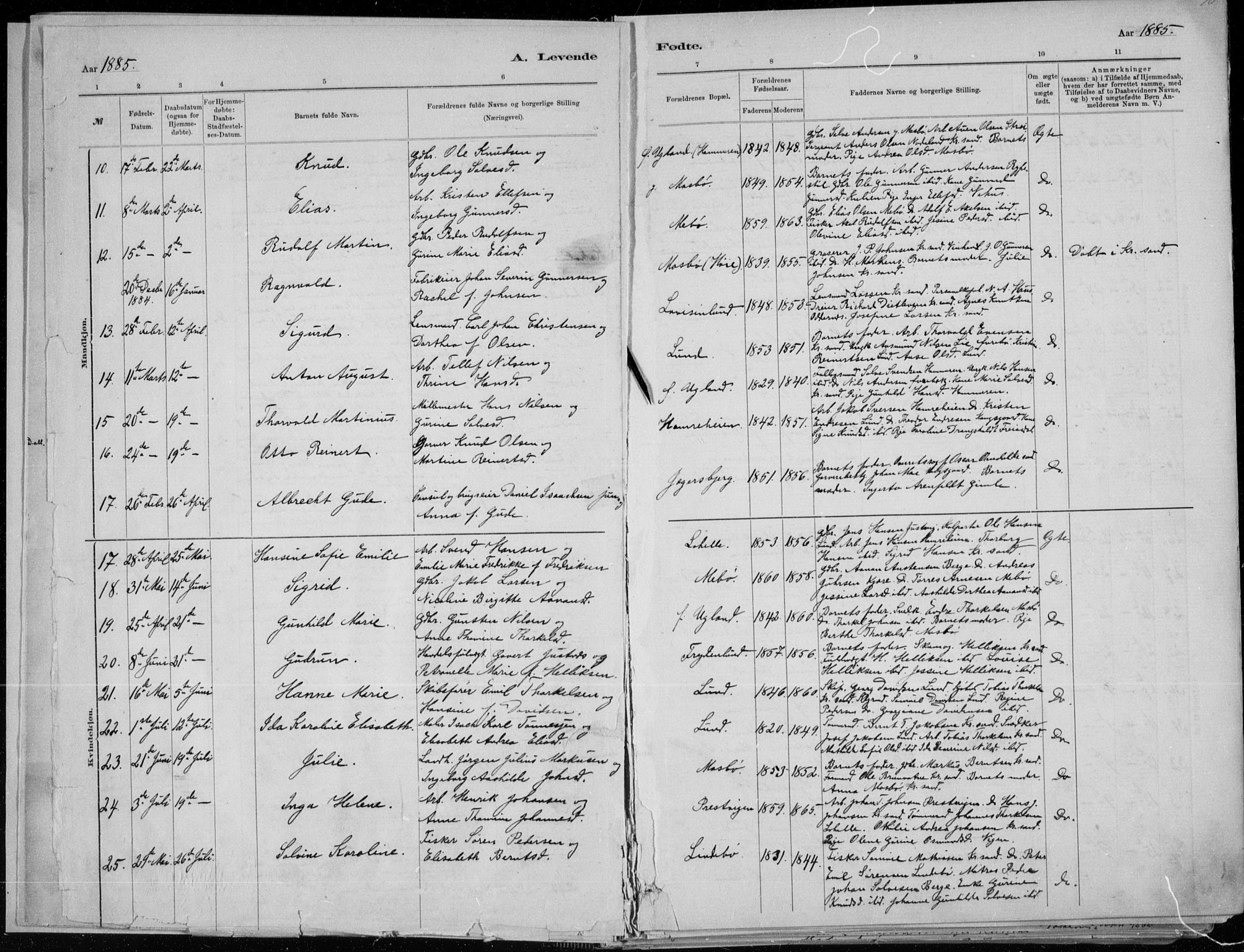 Oddernes sokneprestkontor, AV/SAK-1111-0033/F/Fa/Faa/L0009: Parish register (official) no. A 9, 1884-1896, p. 10