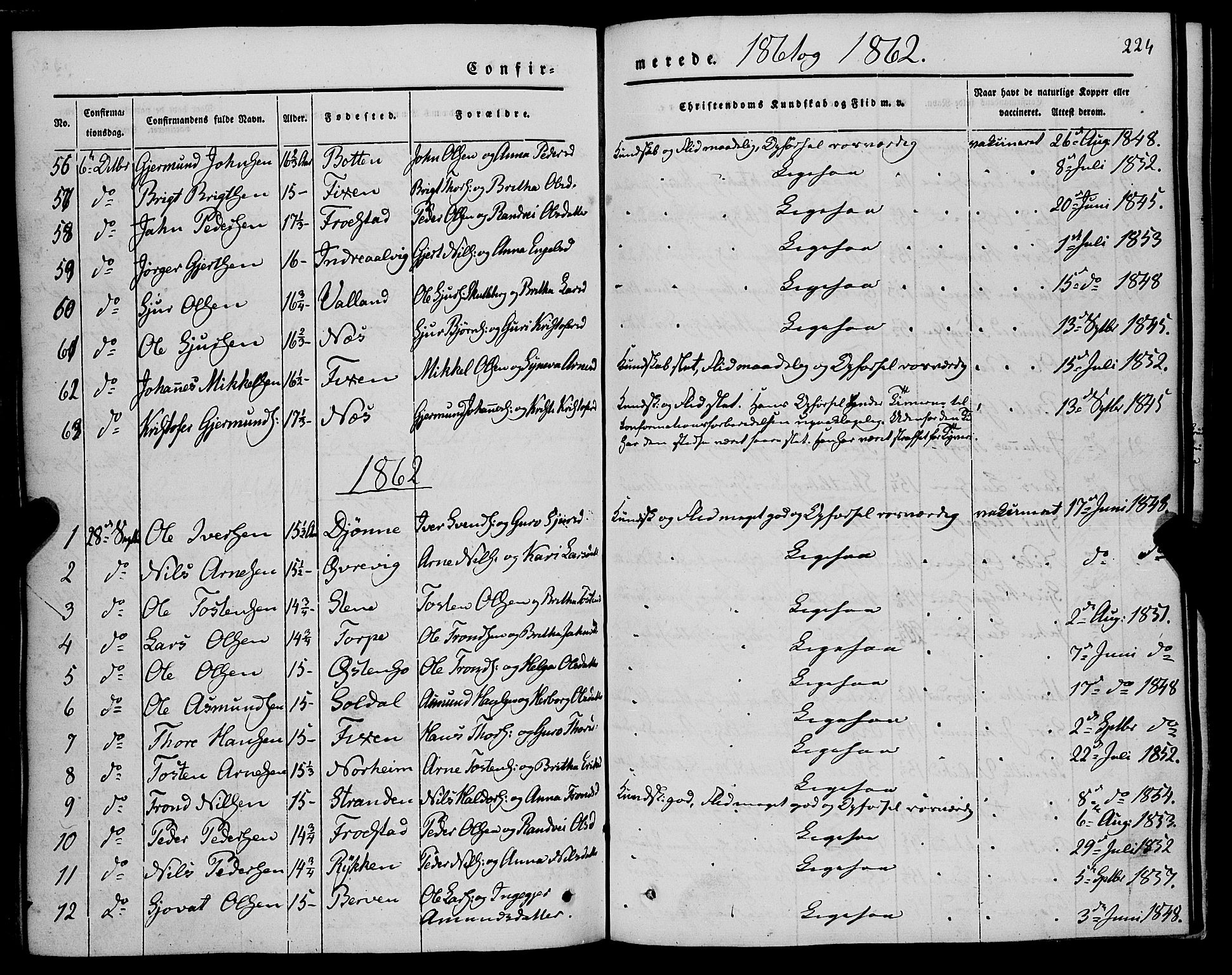 Kvam sokneprestembete, AV/SAB-A-76201/H/Haa: Parish register (official) no. A 8, 1844-1863, p. 224