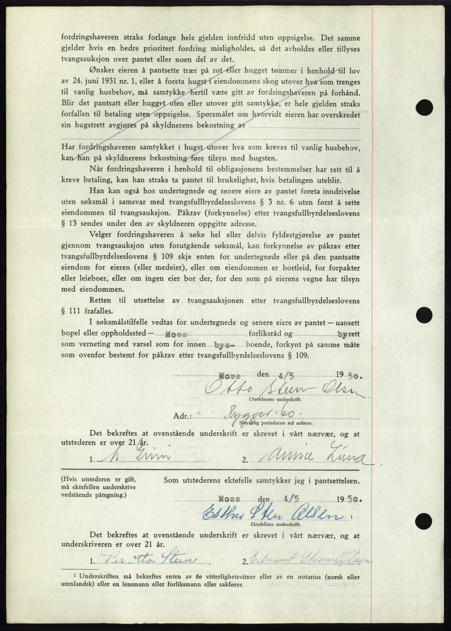 Moss sorenskriveri, AV/SAO-A-10168: Mortgage book no. B24, 1950-1950, Diary no: : 1380/1950