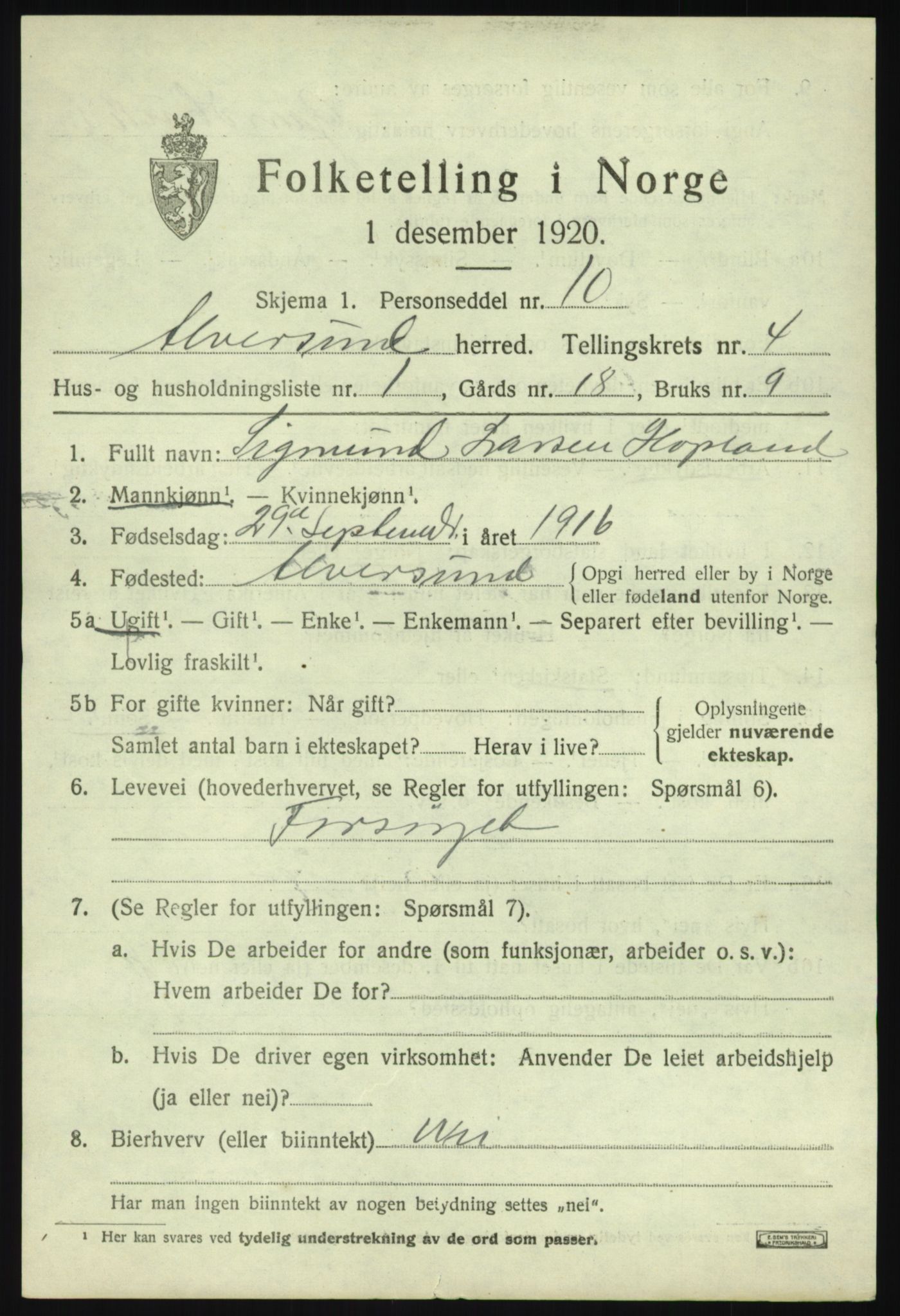 SAB, 1920 census for Alversund, 1920, p. 2676