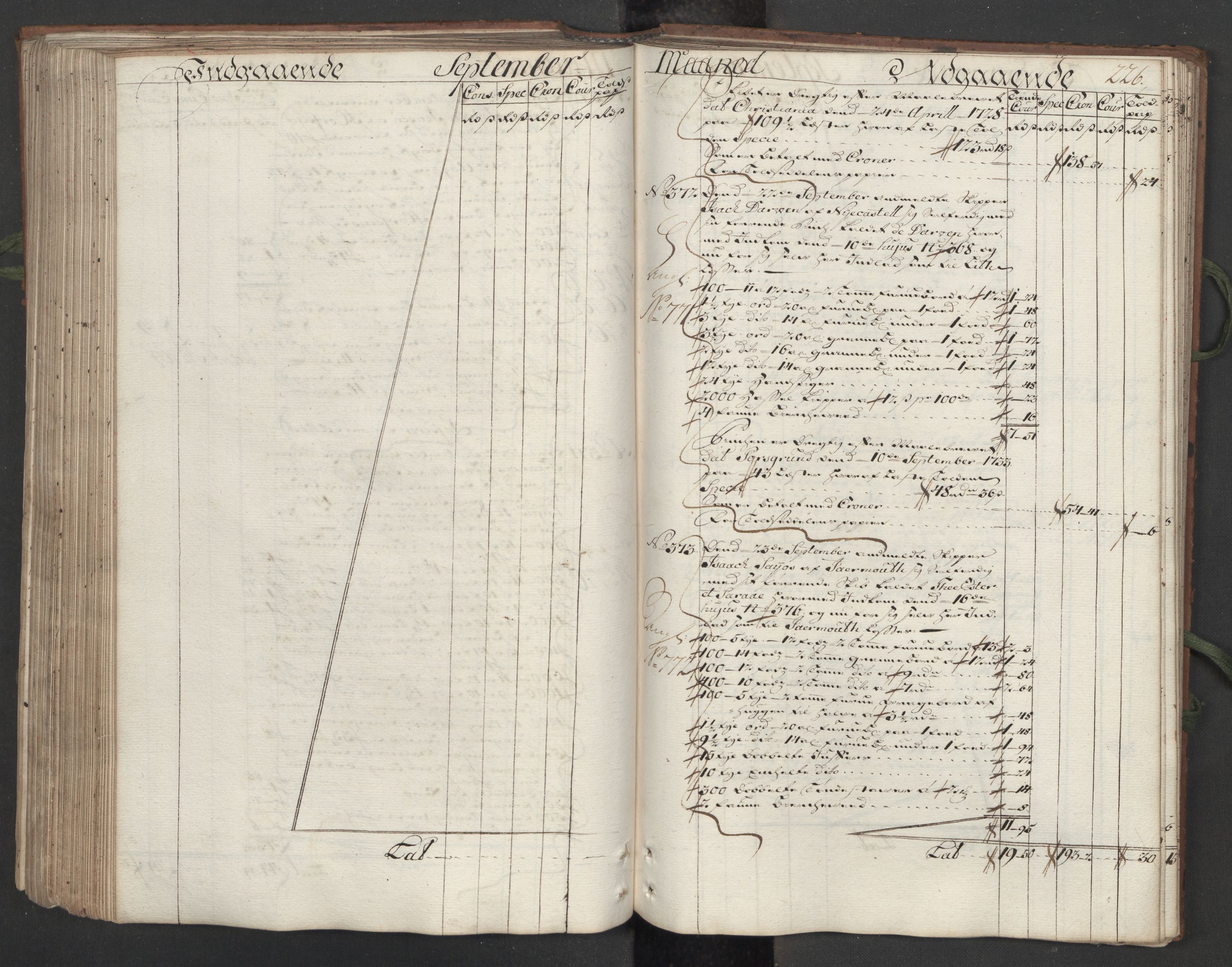 Generaltollkammeret, tollregnskaper, AV/RA-EA-5490/R12/L0009/0001: Tollregnskaper Langesund / Hovedtollbok, 1733, p. 225b-226a