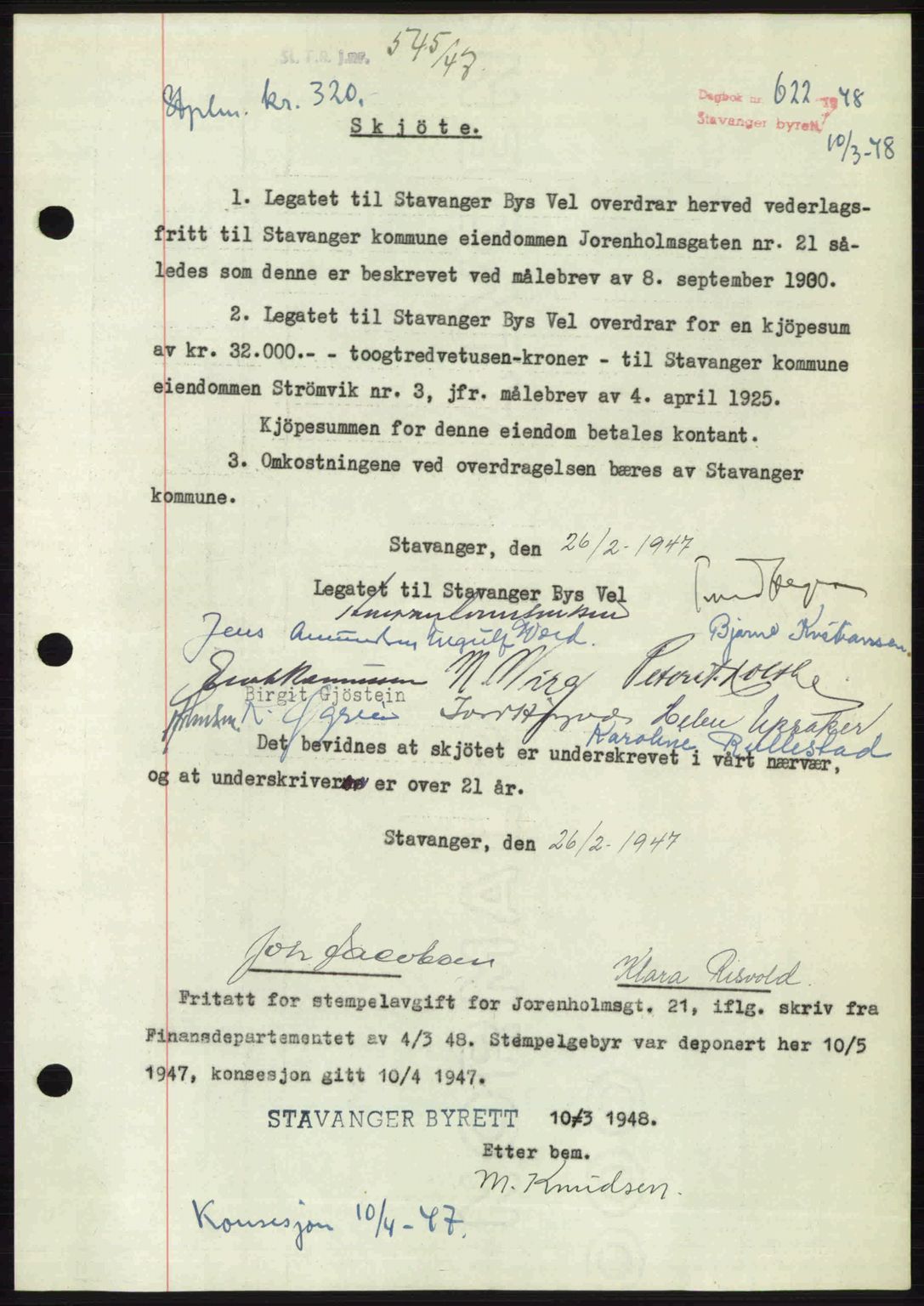 Stavanger byrett, SAST/A-100455/002/G/Gb/L0022: Mortgage book no. A11, 1947-1948, Diary no: : 622/1948