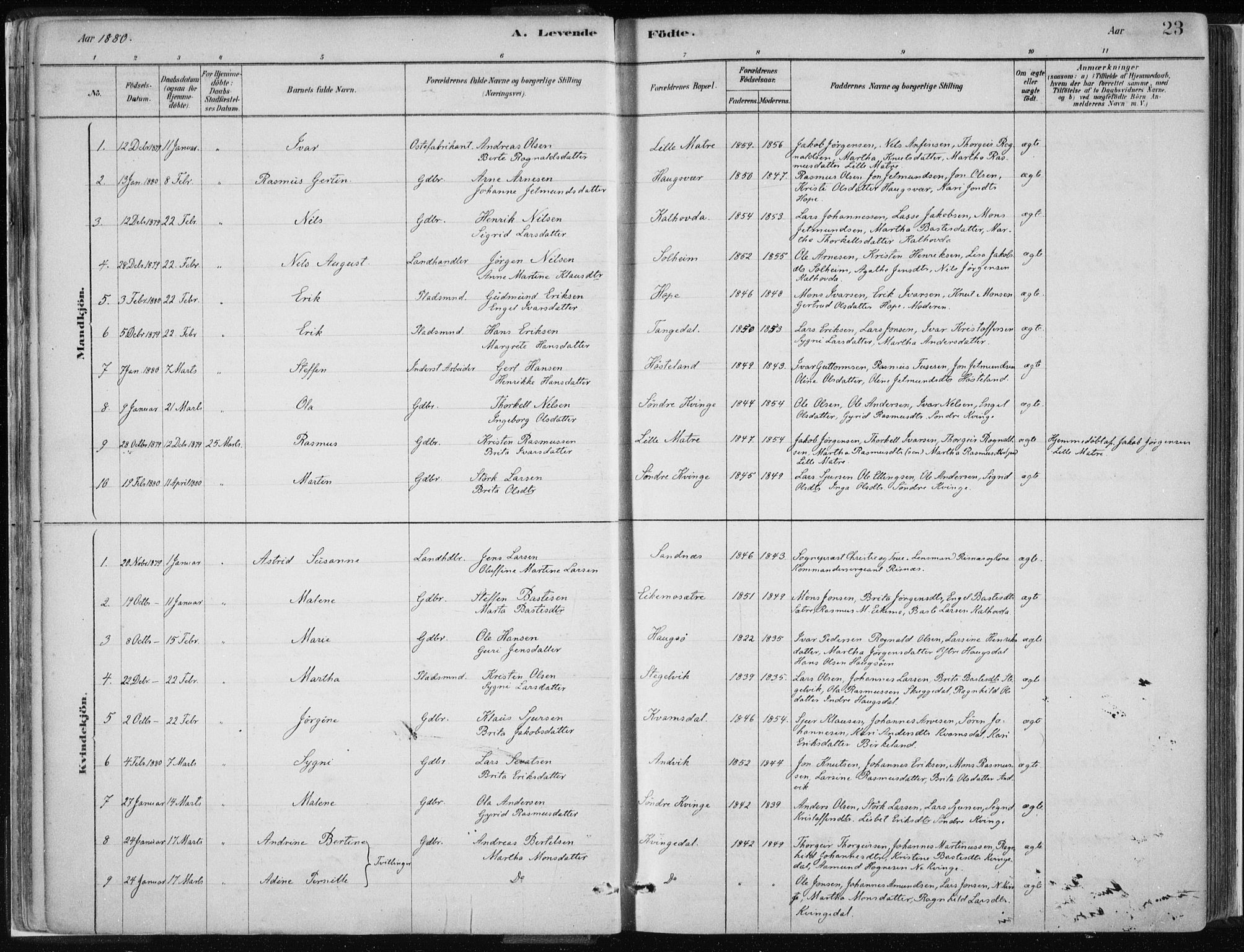 Masfjorden Sokneprestembete, SAB/A-77001: Parish register (official) no. B  1, 1876-1899, p. 23