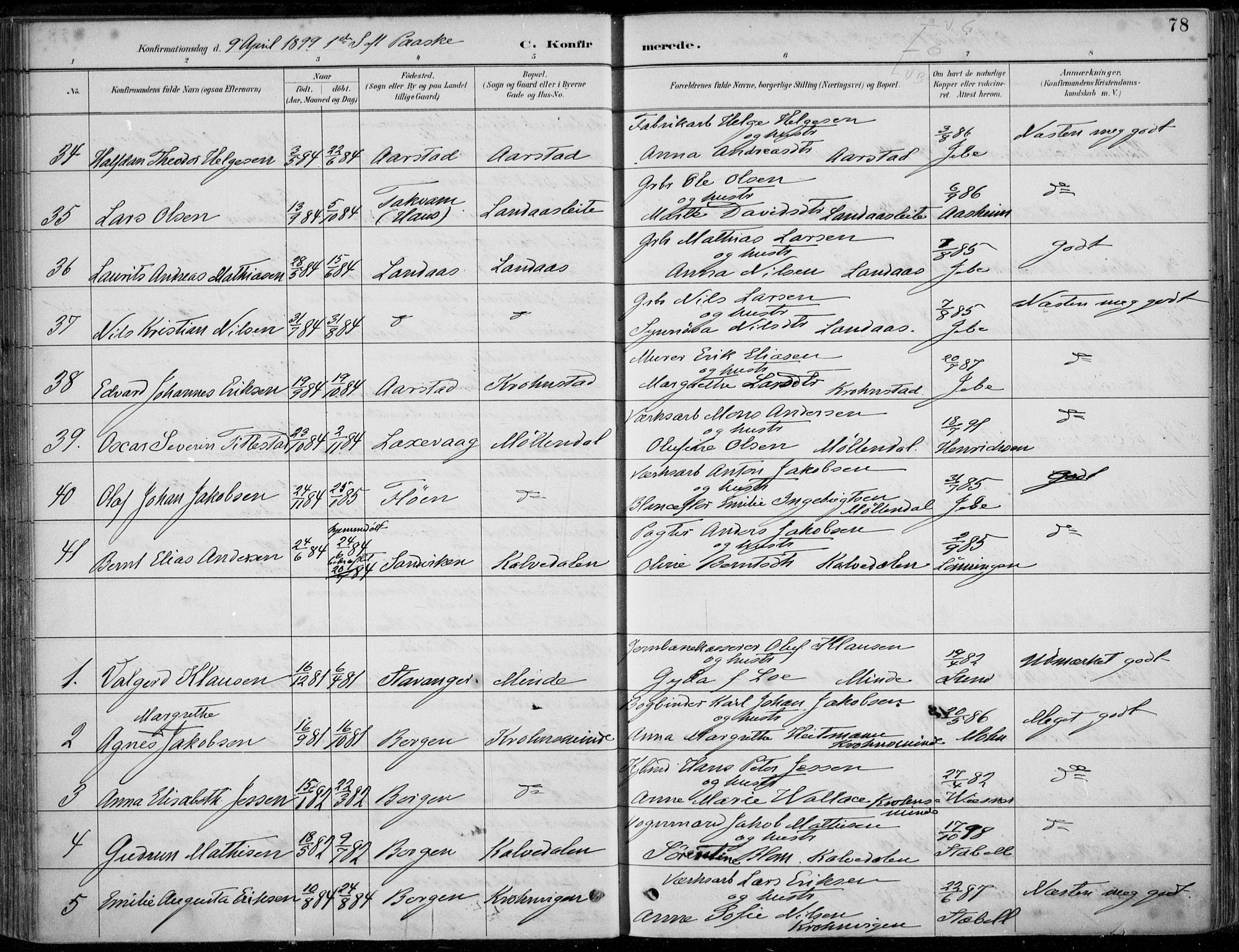 Årstad Sokneprestembete, AV/SAB-A-79301/H/Haa/L0006: Parish register (official) no. B 1, 1886-1901, p. 78