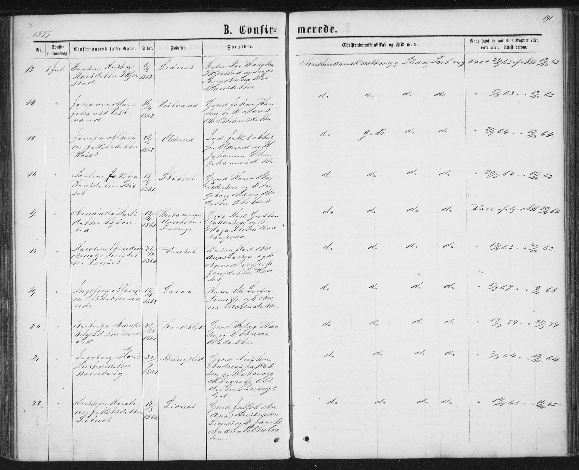 Ministerialprotokoller, klokkerbøker og fødselsregistre - Nordland, SAT/A-1459/852/L0739: Parish register (official) no. 852A09, 1866-1877, p. 191