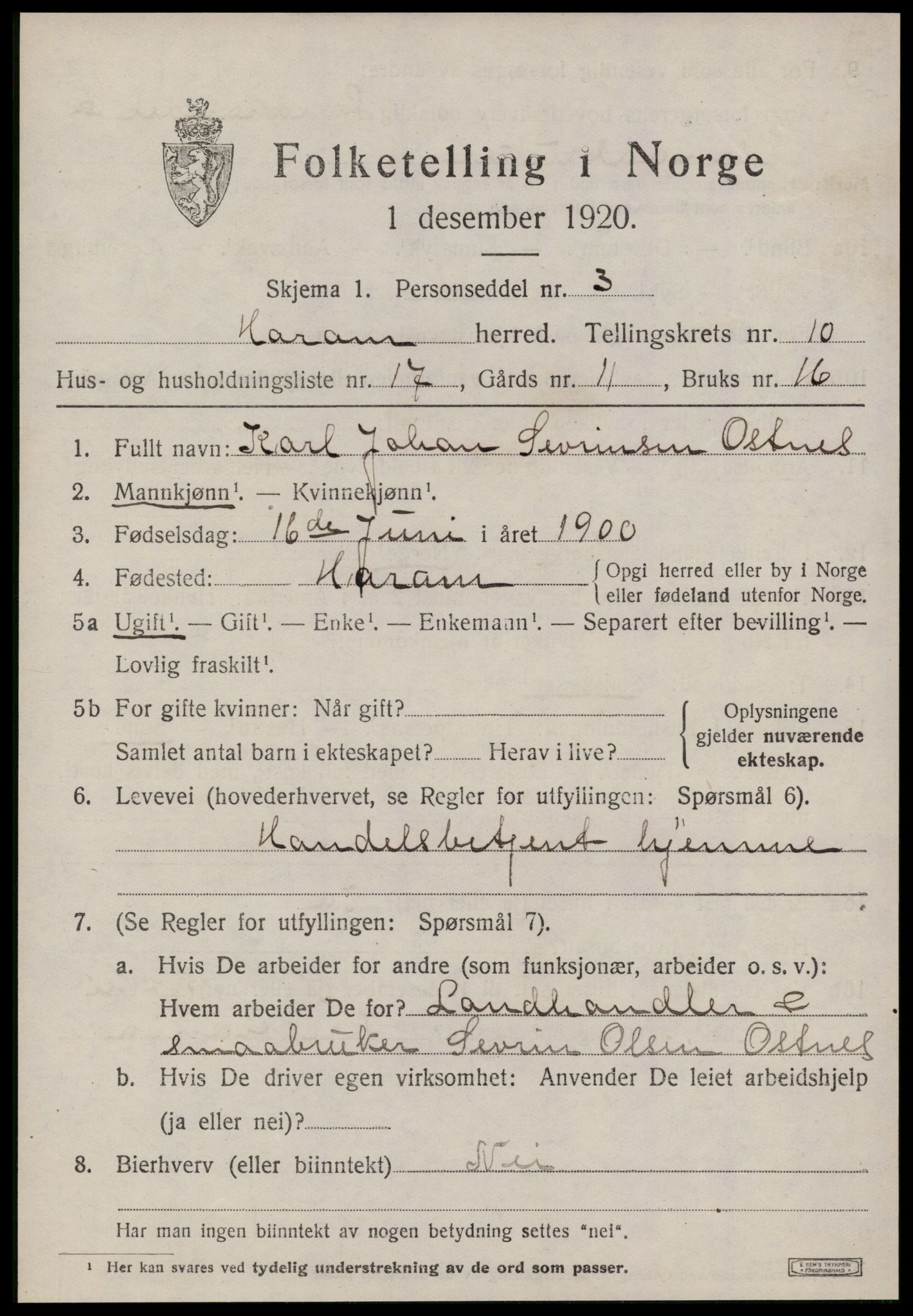 SAT, 1920 census for Haram, 1920, p. 5909