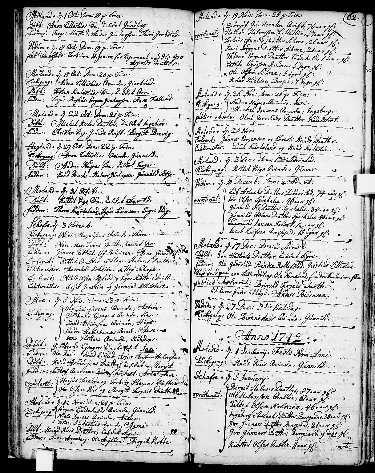 Fyresdal kirkebøker, SAKO/A-263/F/Fa/L0001: Parish register (official) no. I 1, 1724-1748, p. 62