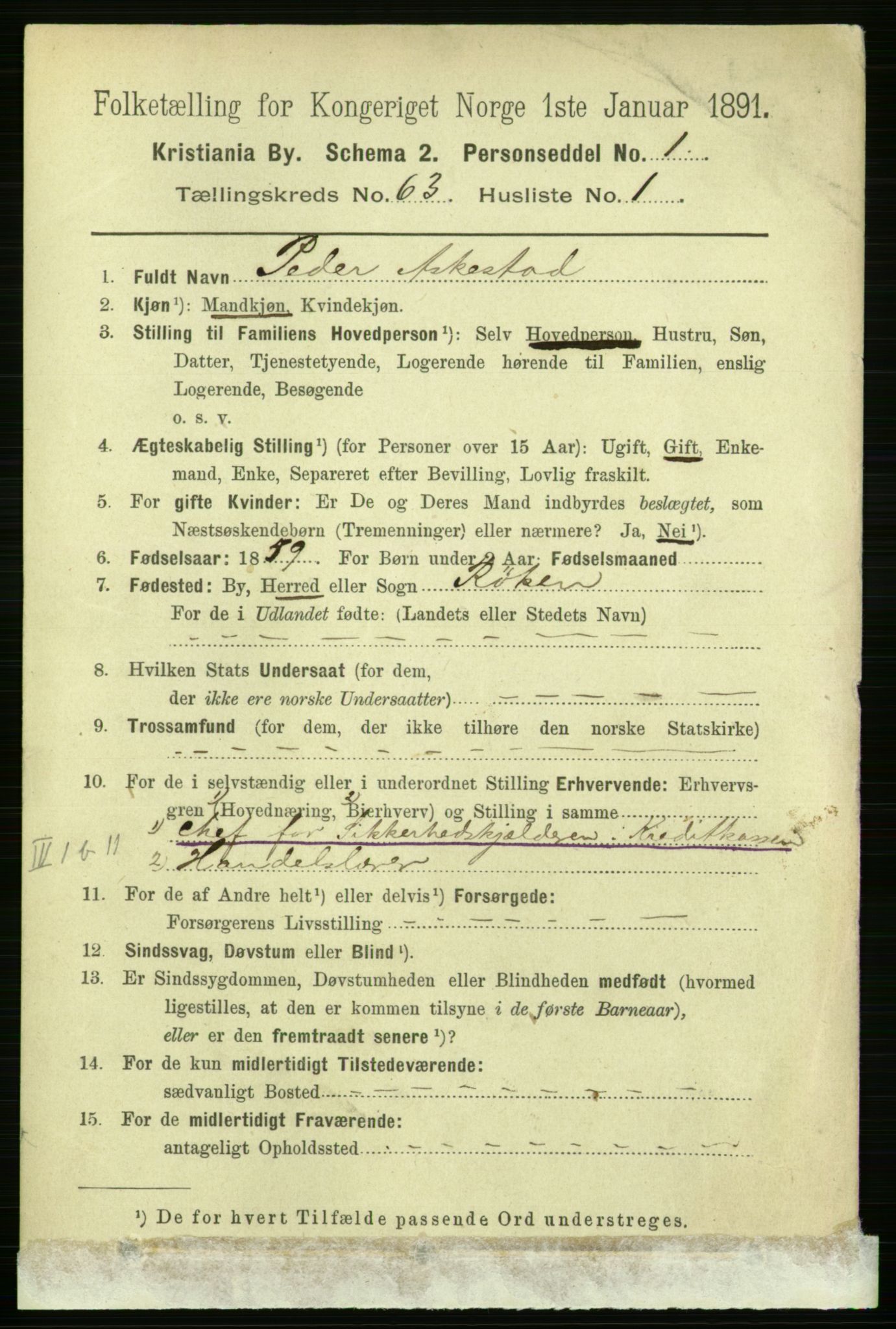 RA, 1891 census for 0301 Kristiania, 1891, p. 33840