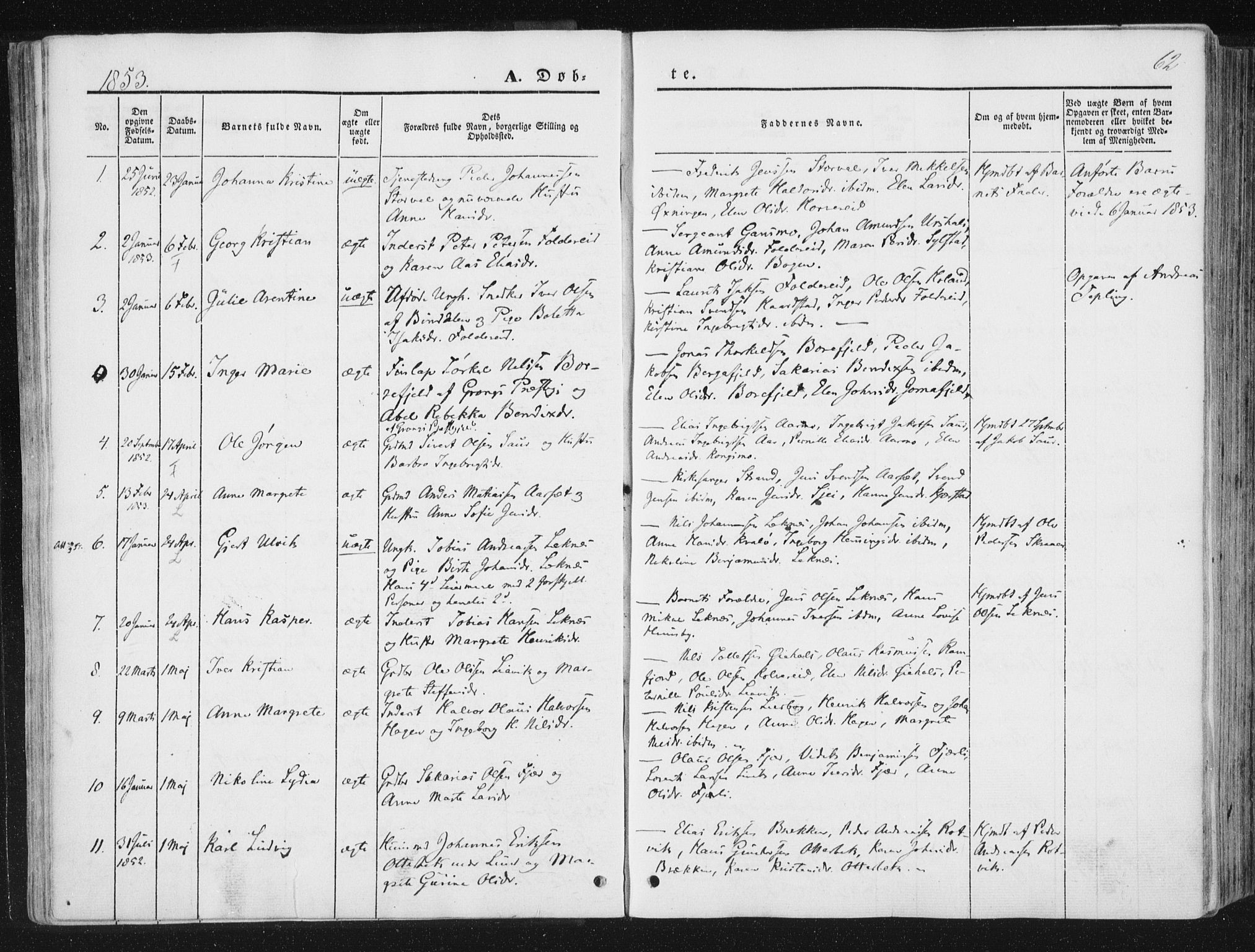 Ministerialprotokoller, klokkerbøker og fødselsregistre - Nord-Trøndelag, SAT/A-1458/780/L0640: Parish register (official) no. 780A05, 1845-1856, p. 62