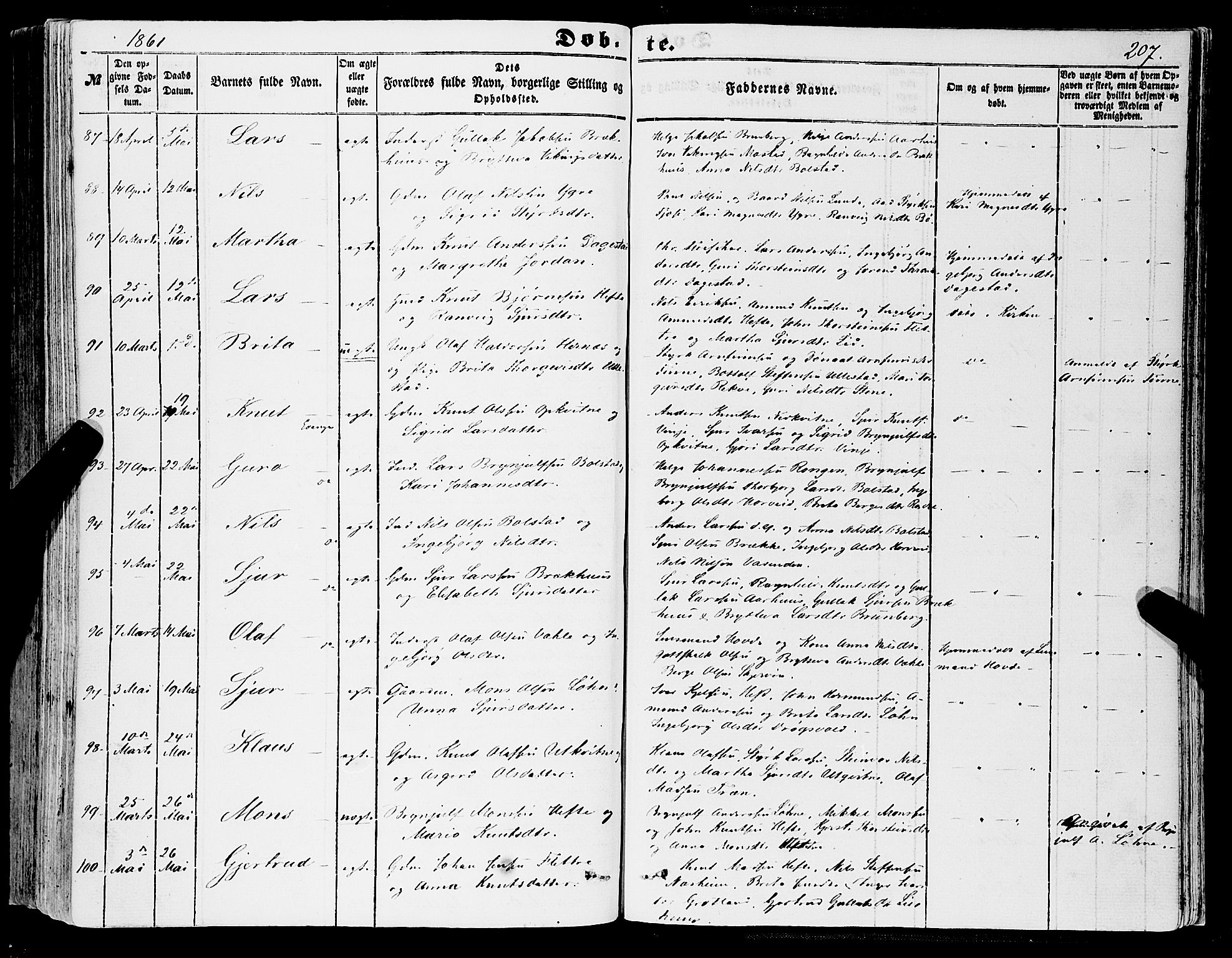 Voss sokneprestembete, SAB/A-79001/H/Haa: Parish register (official) no. A 16, 1849-1863, p. 207