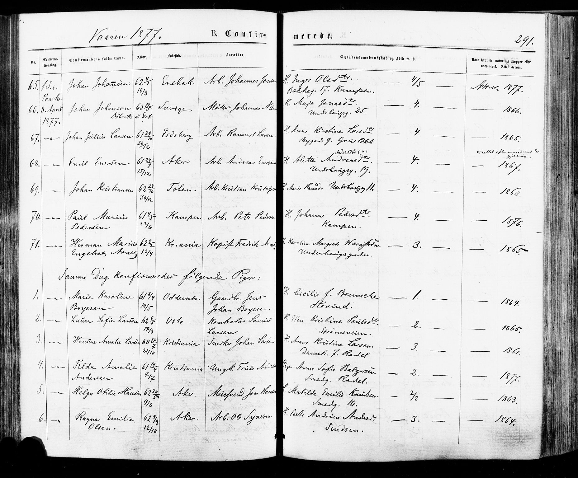 Østre Aker prestekontor Kirkebøker, AV/SAO-A-10840/F/Fa/L0004: Parish register (official) no. I 4, 1876-1889, p. 291