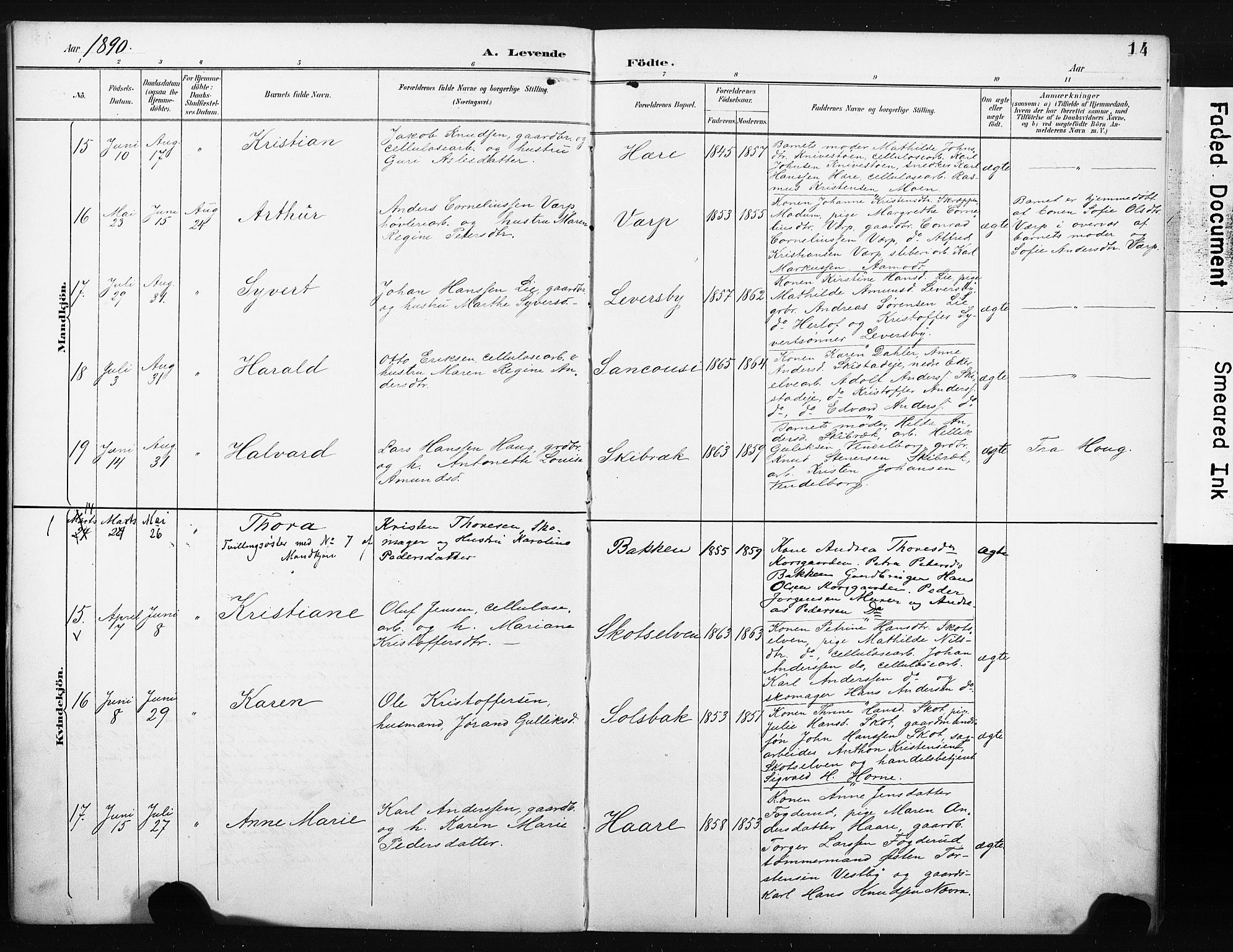 Eiker kirkebøker, SAKO/A-4/F/Fc/L0002: Parish register (official) no. III 2, 1889-1897, p. 14