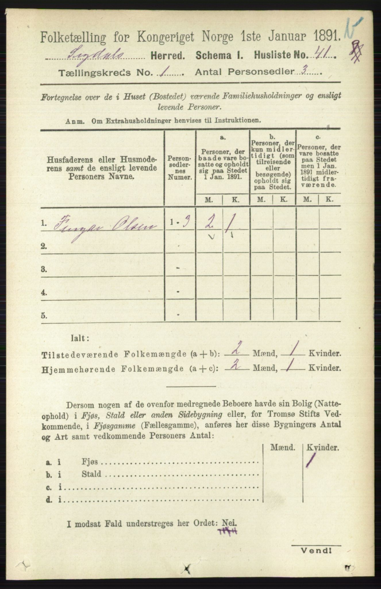 RA, 1891 census for 0621 Sigdal, 1891, p. 3709