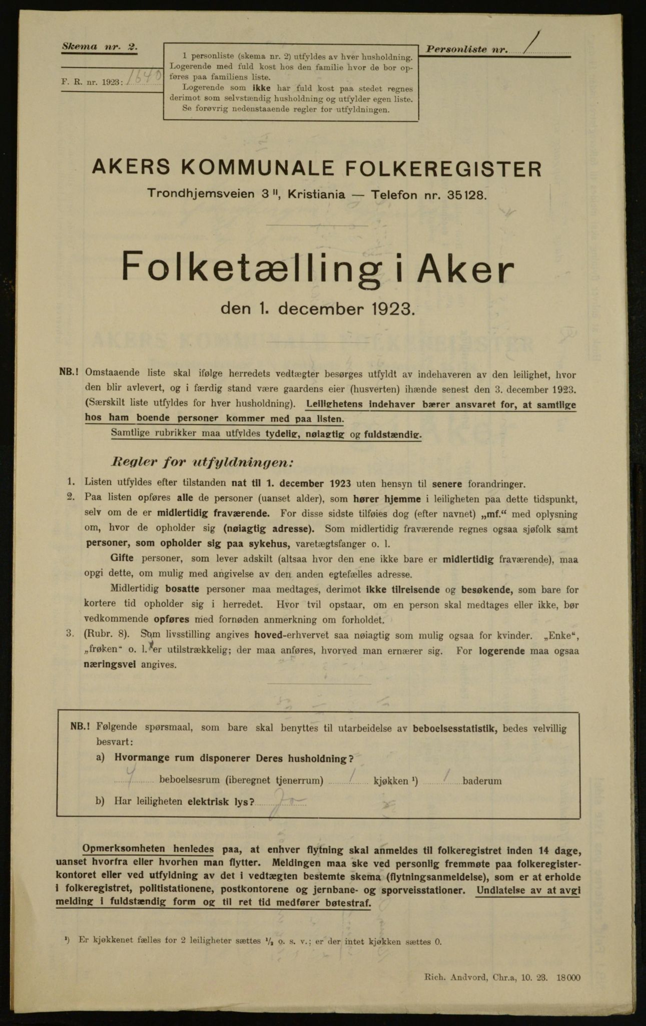 , Municipal Census 1923 for Aker, 1923, p. 18258