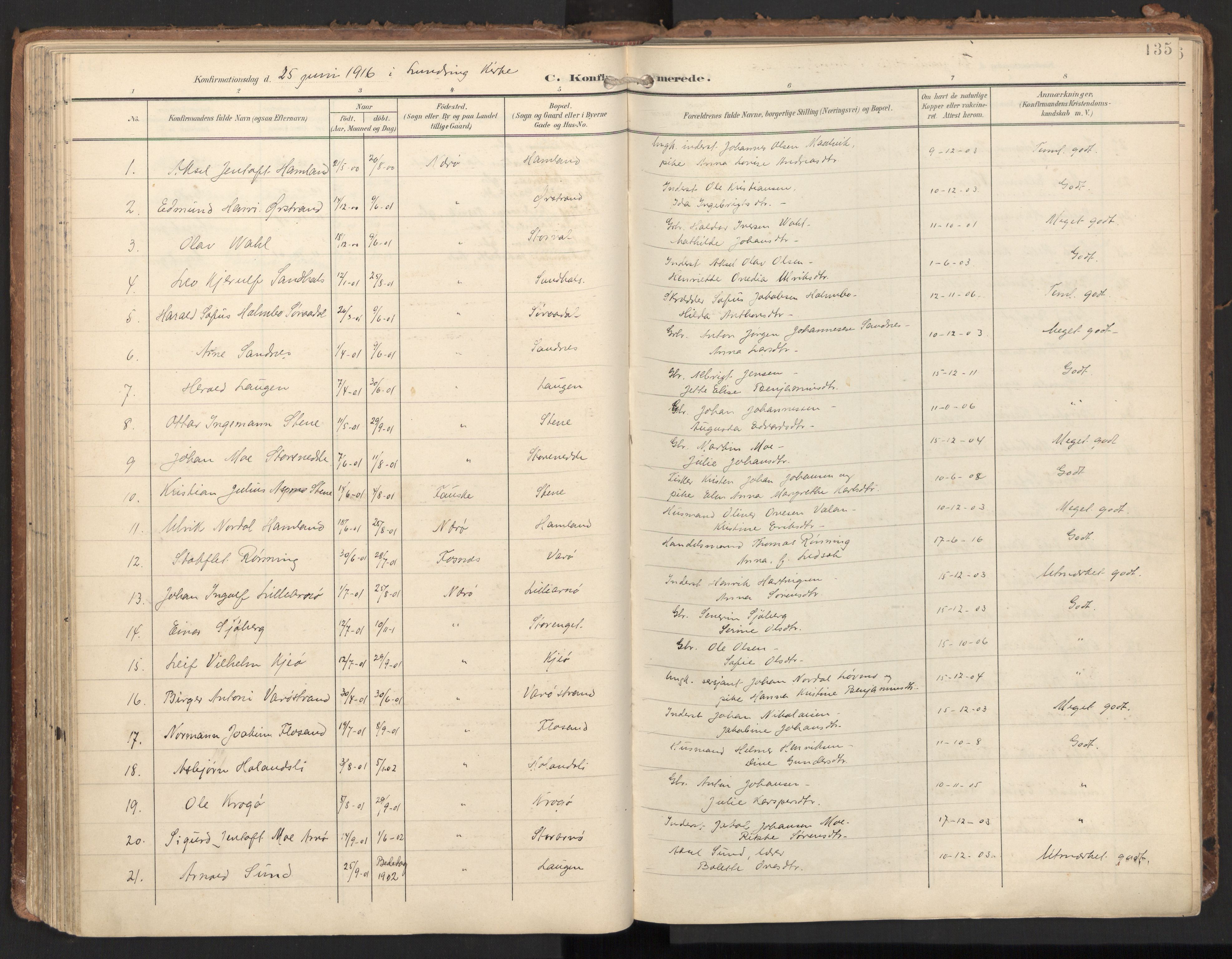 Ministerialprotokoller, klokkerbøker og fødselsregistre - Nord-Trøndelag, SAT/A-1458/784/L0677: Parish register (official) no. 784A12, 1900-1920, p. 135