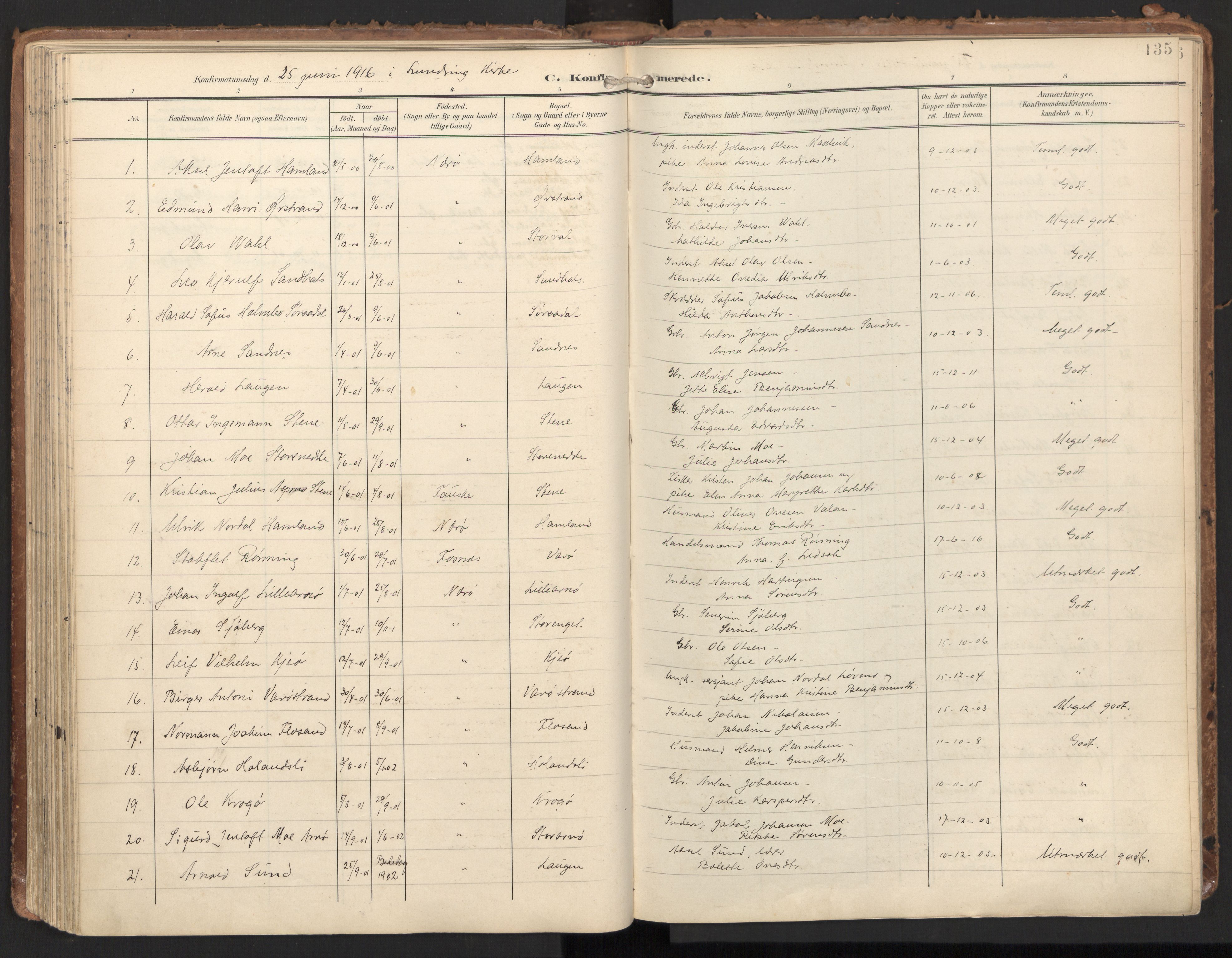 Ministerialprotokoller, klokkerbøker og fødselsregistre - Nord-Trøndelag, AV/SAT-A-1458/784/L0677: Parish register (official) no. 784A12, 1900-1920, p. 135