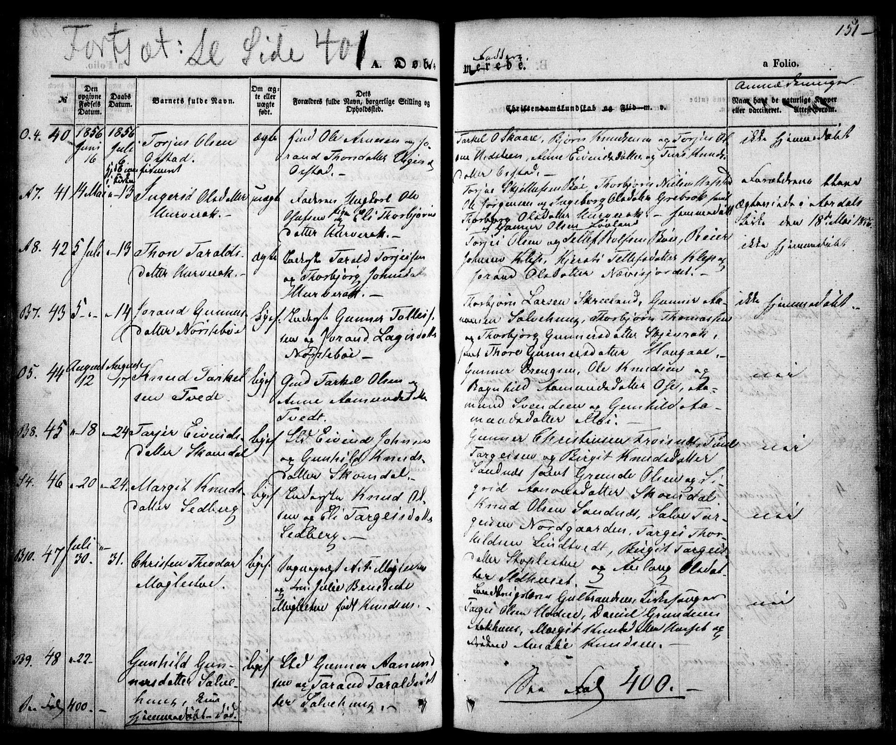 Bygland sokneprestkontor, AV/SAK-1111-0006/F/Fa/Fab/L0004: Parish register (official) no. A 4, 1842-1858, p. 151