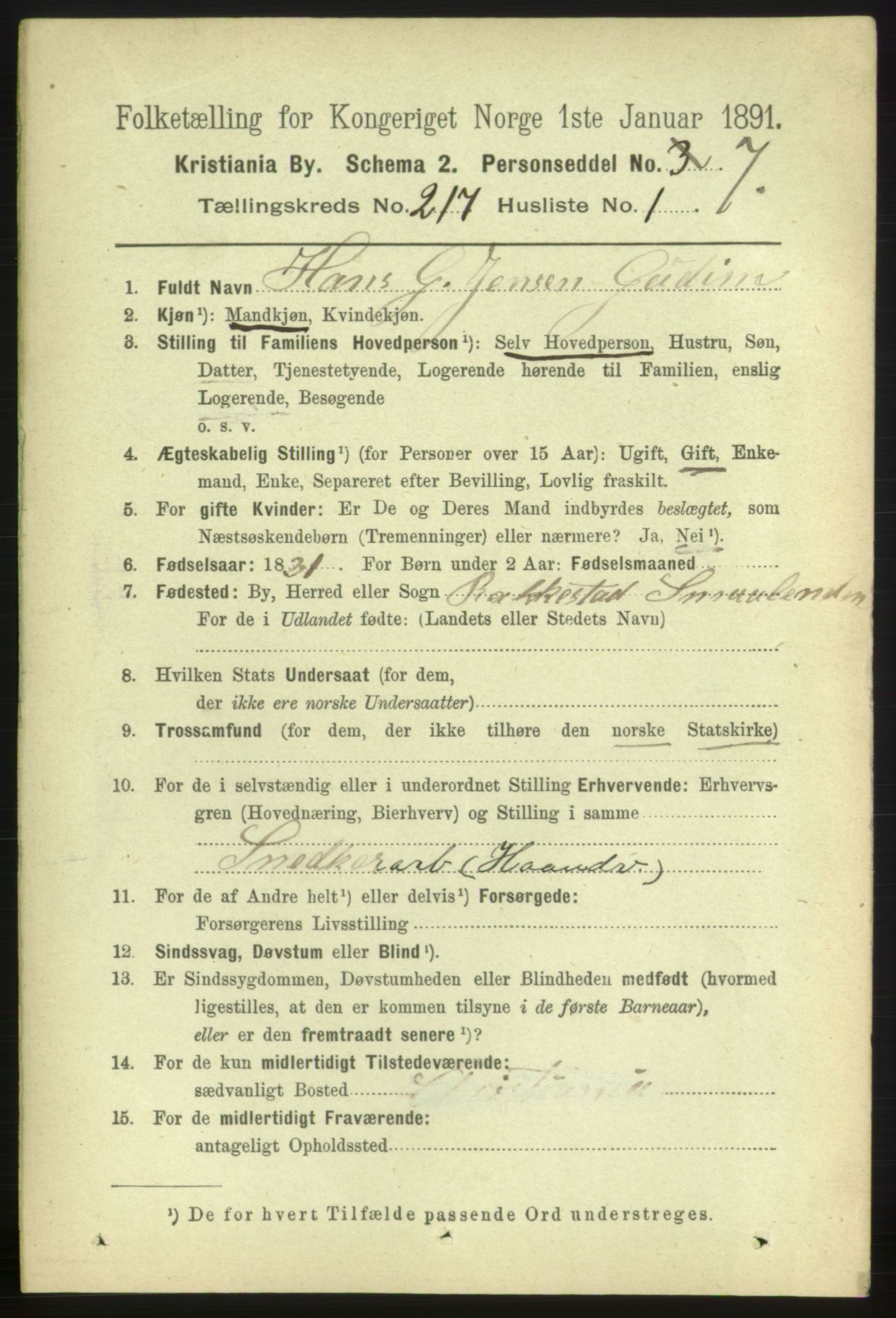 RA, 1891 census for 0301 Kristiania, 1891, p. 128354